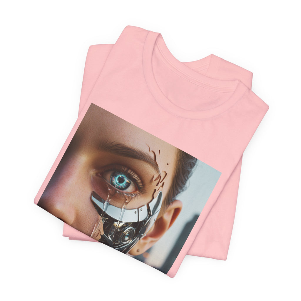Cyborg Portrait T‑Shirt — Futuristic Android Face Graphic Tee