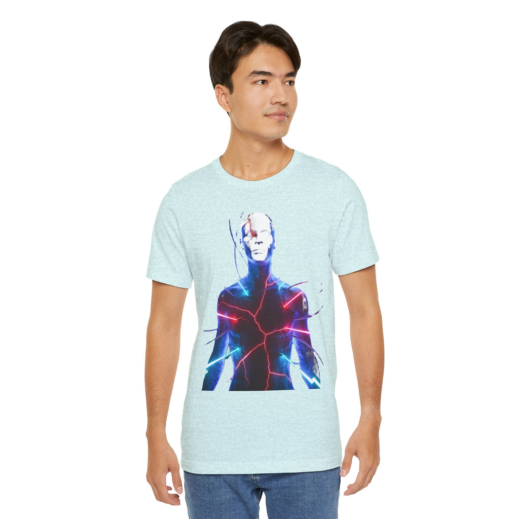 Electric Human Silhouette Tee — Neon Lightning Graphic T‑Shirt