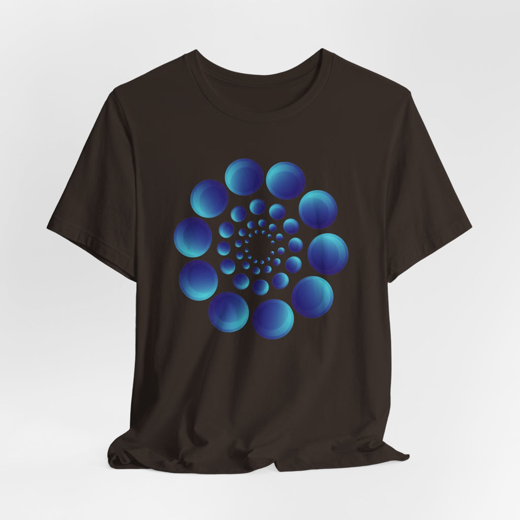 Spiral Blue Dot Tee — Geometric Optical Design T-Shirt