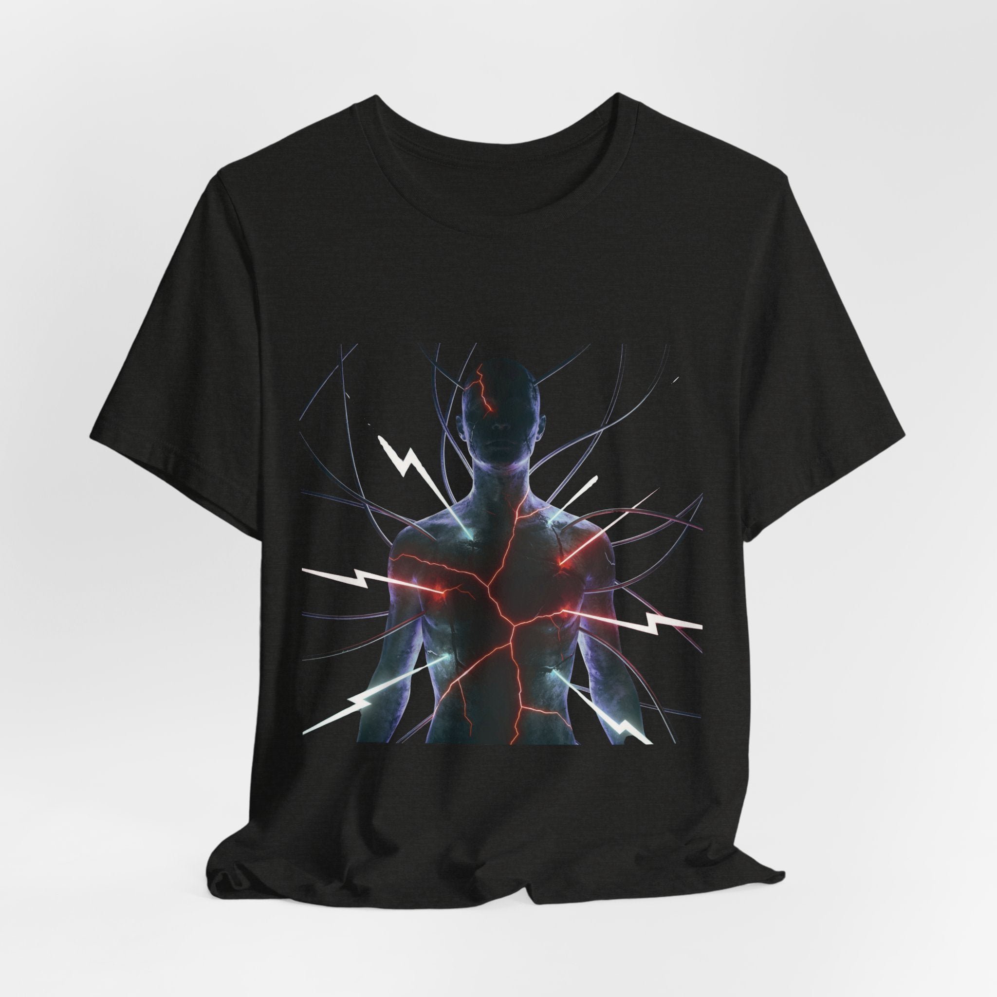 Abstract Electric Silhouette Tee — Futuristic Lightning Graphic T-Shirt