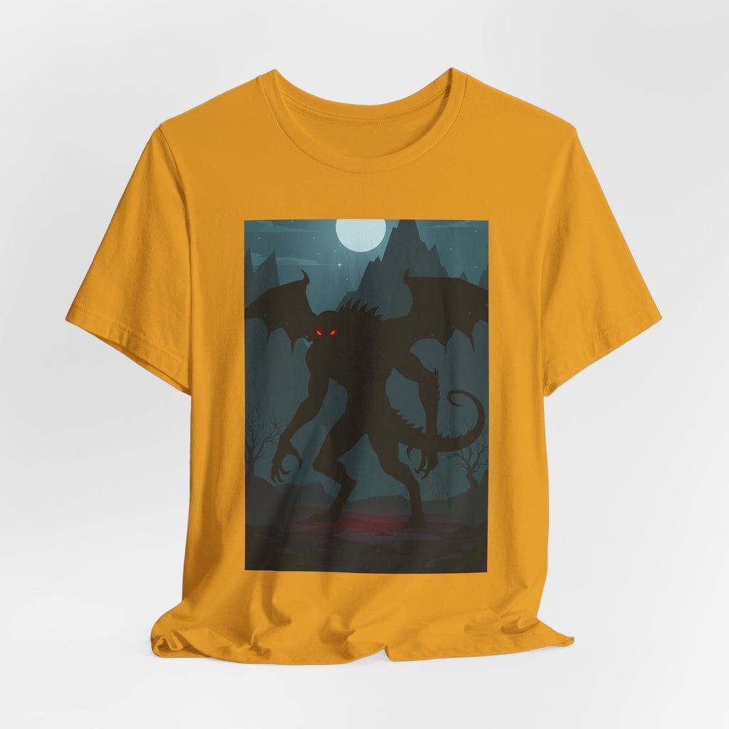 Cthulhu Nightscape T-Shirt — Lovecraftian Monster Tee with Glowing Red Eyes