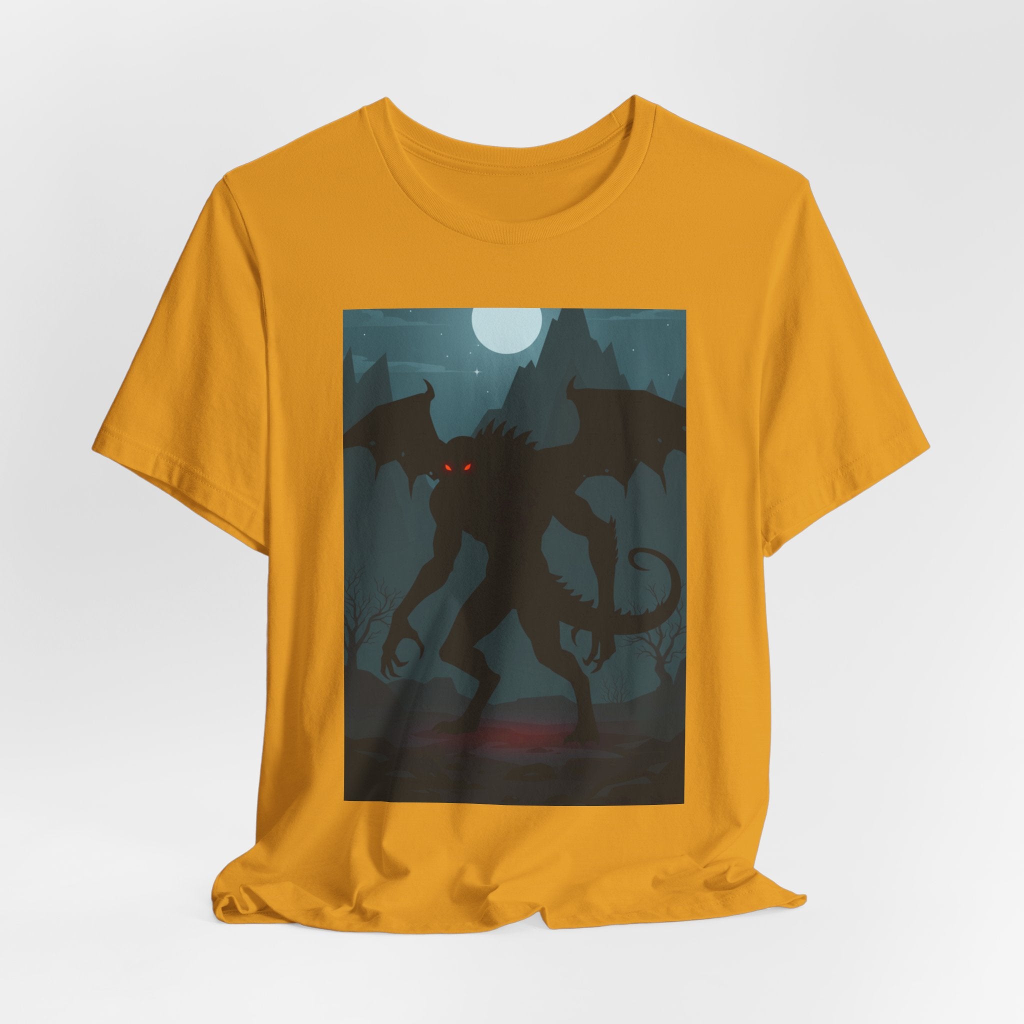 Cthulhu Nightscape T-Shirt — Lovecraftian Monster Tee with Glowing Red Eyes
