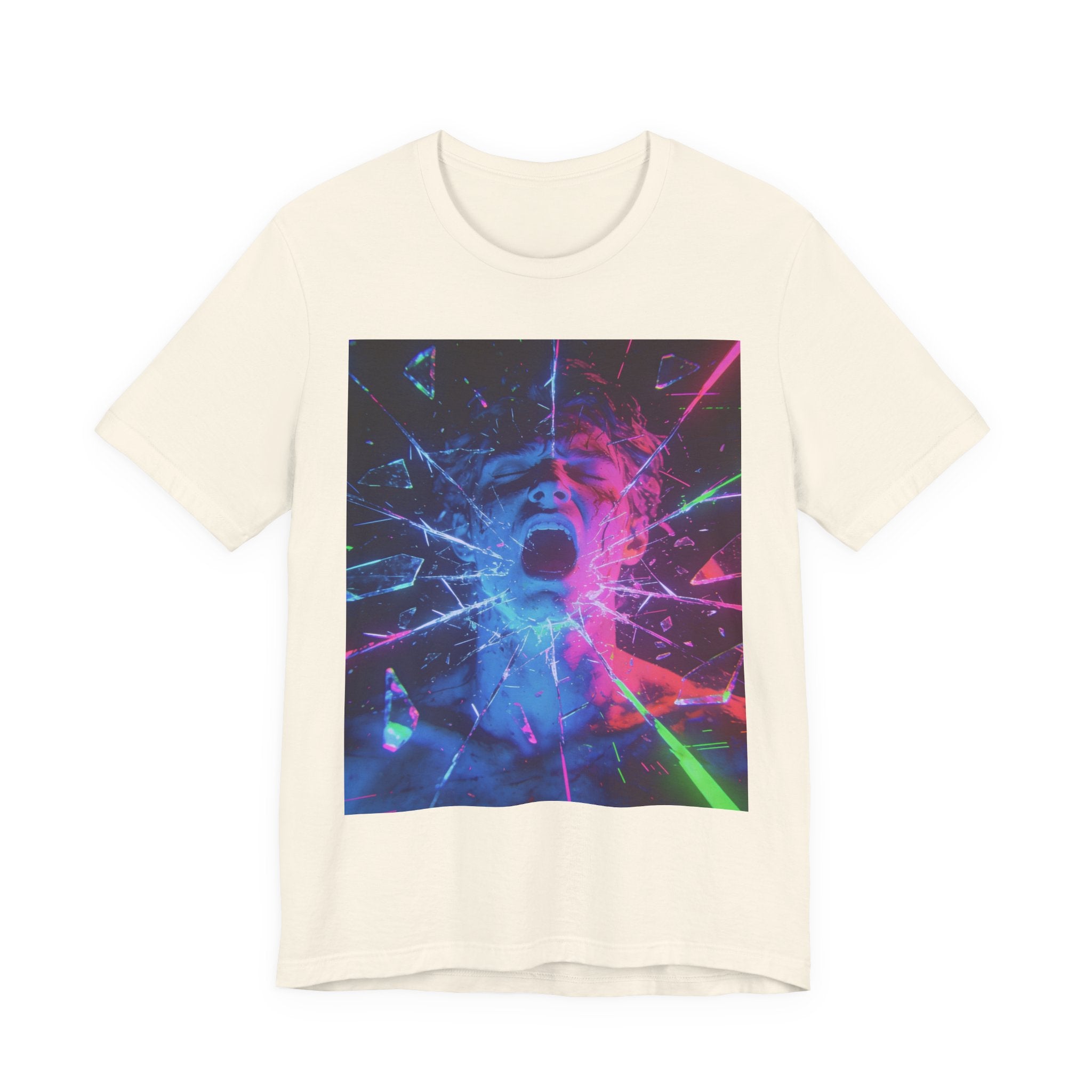 Psychedelic Shattered Portrait Tee – Neon Vaporwave Graphic T-Shirt