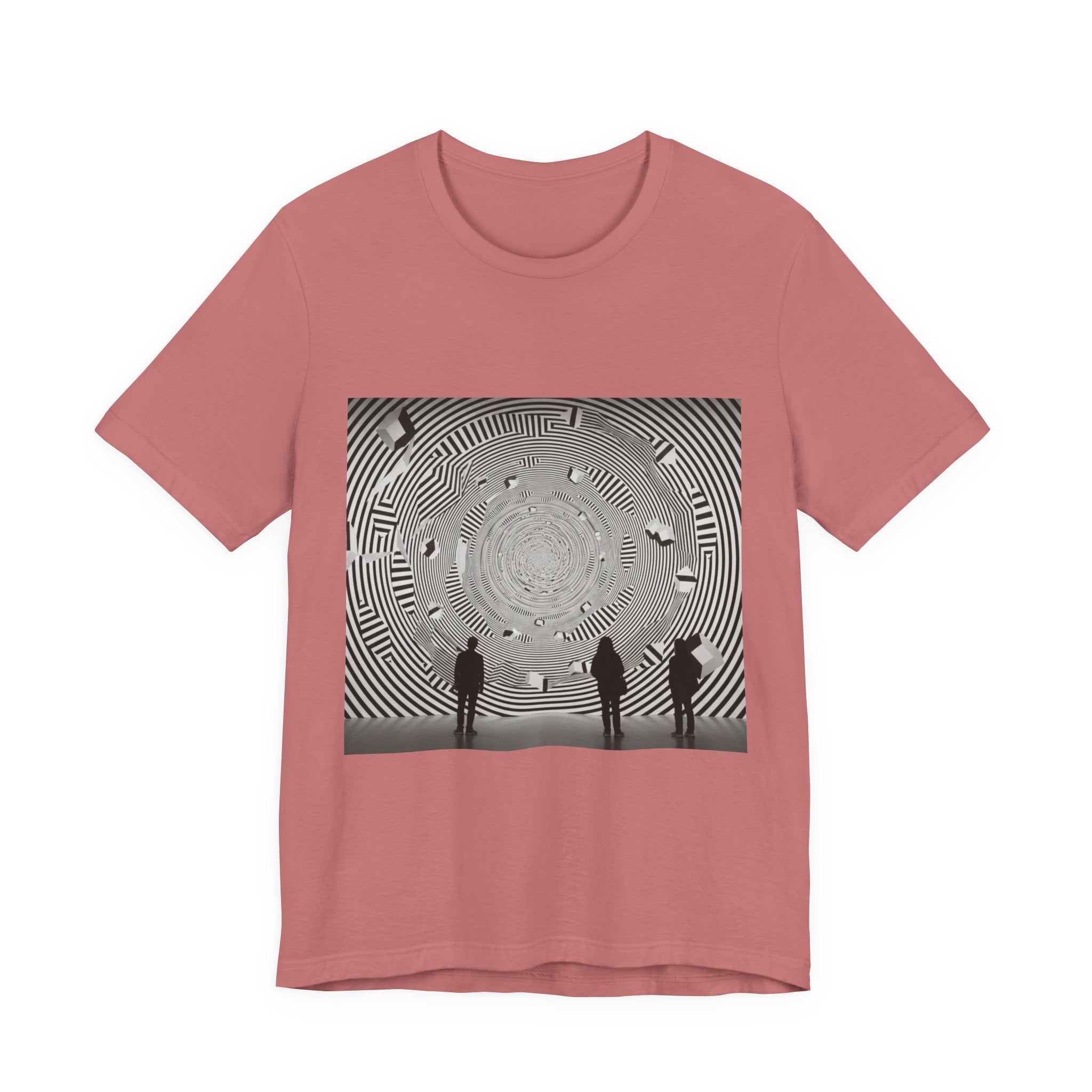 Optical Illusion Band Tee — Silhouette Crowd Spiral Concert Graphic T-Shirt
