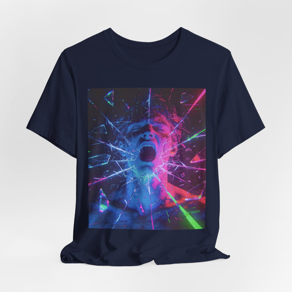 Psychedelic Shattered Portrait Tee – Neon Vaporwave Graphic T-Shirt