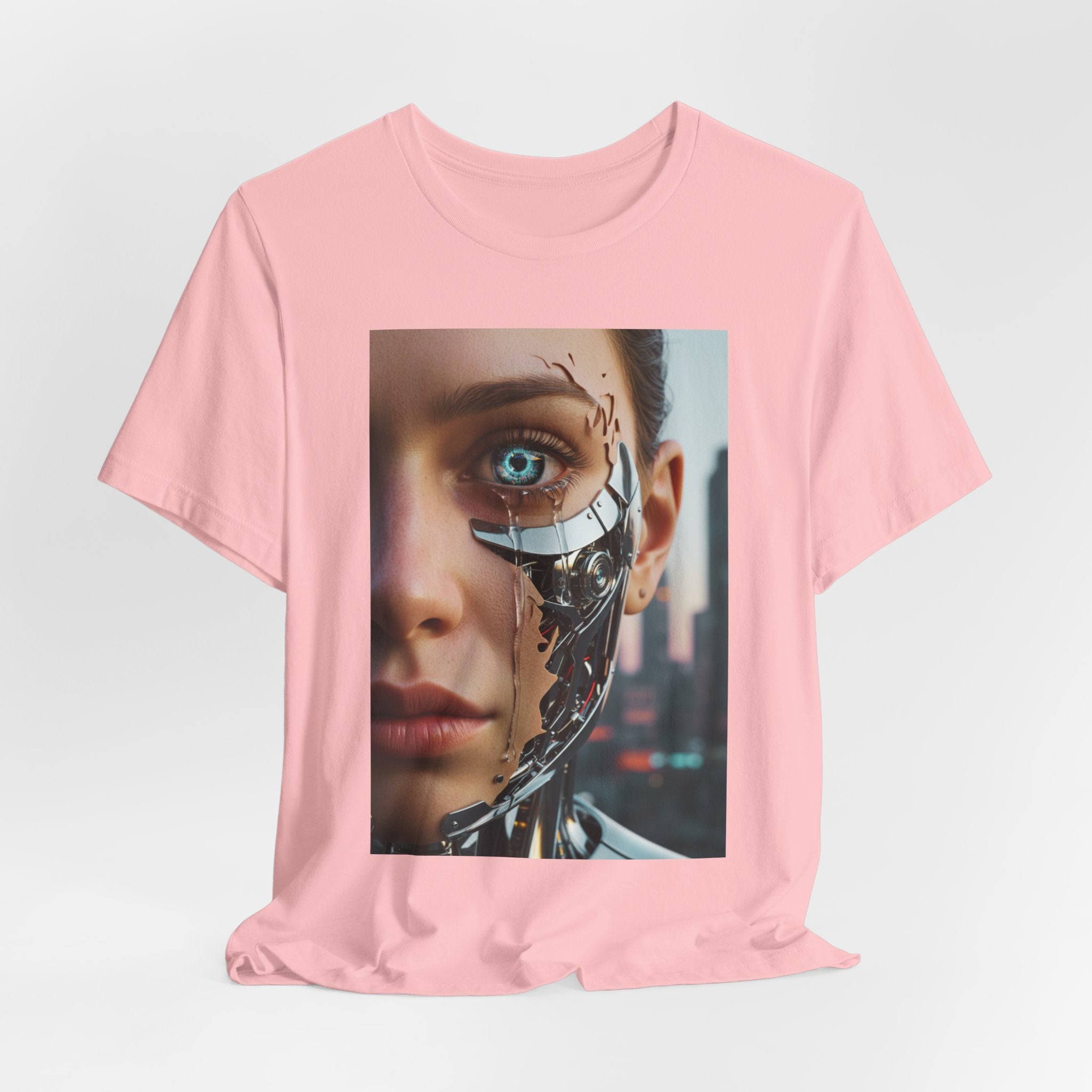 Cyborg Portrait T‑Shirt — Futuristic Android Face Graphic Tee