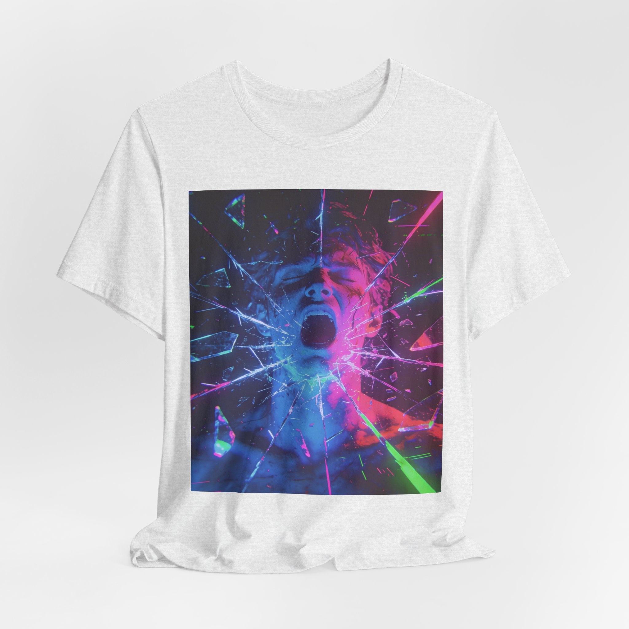 Psychedelic Shattered Portrait Tee – Neon Vaporwave Graphic T-Shirt