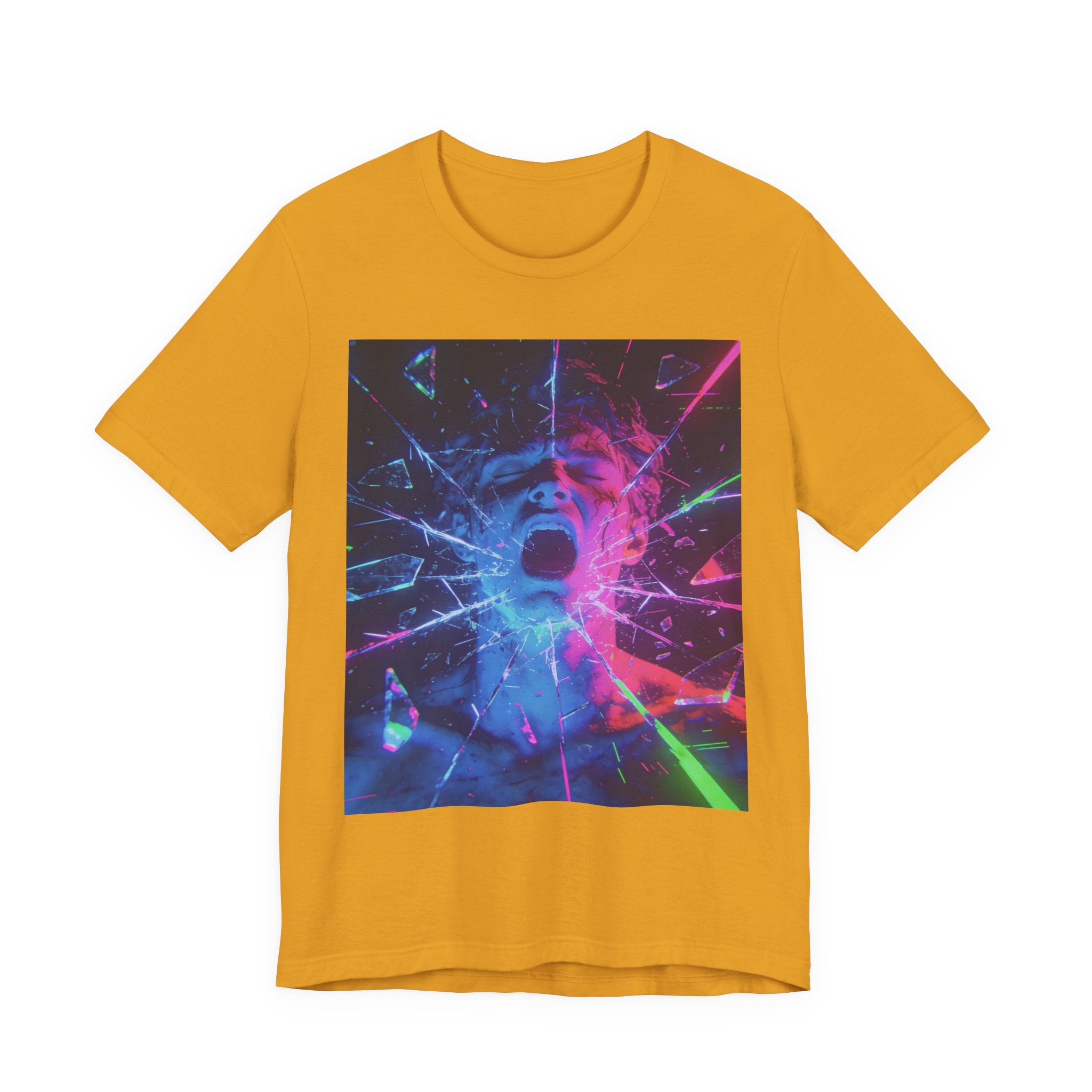 Psychedelic Shattered Portrait Tee – Neon Vaporwave Graphic T-Shirt