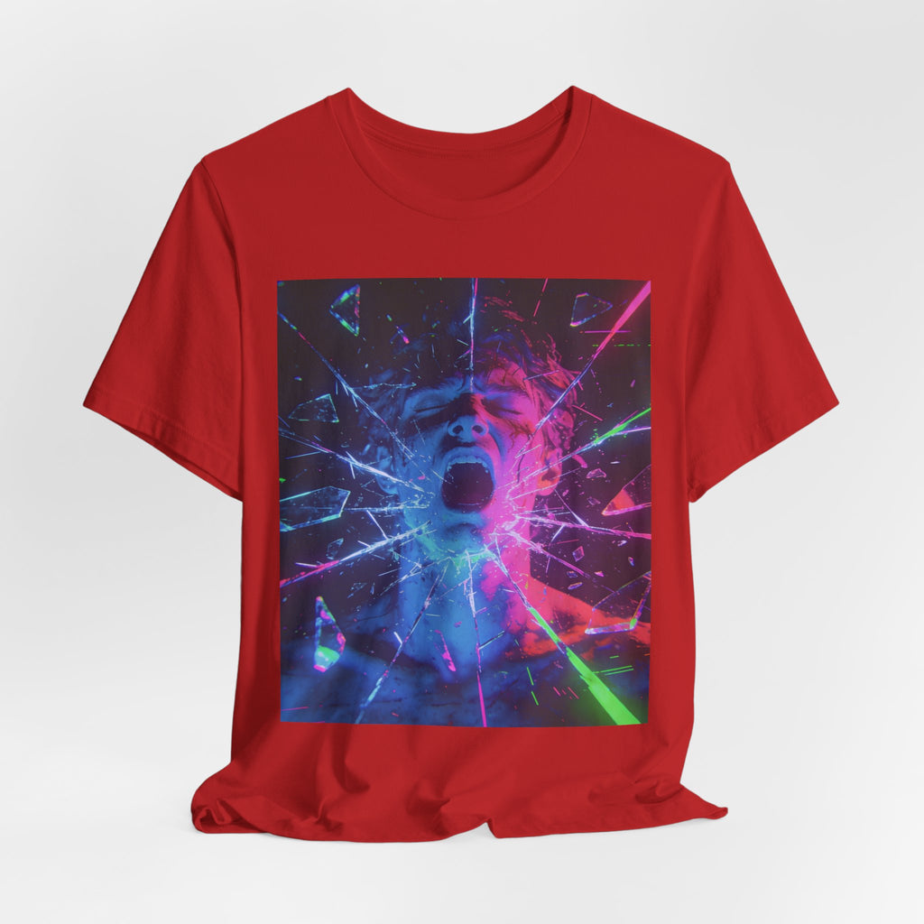 Psychedelic Shattered Portrait Tee – Neon Vaporwave Graphic T-Shirt