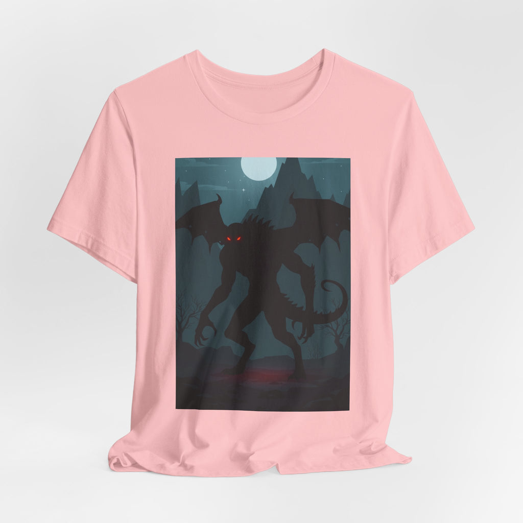 Cthulhu Nightscape T-Shirt — Lovecraftian Monster Tee with Glowing Red Eyes