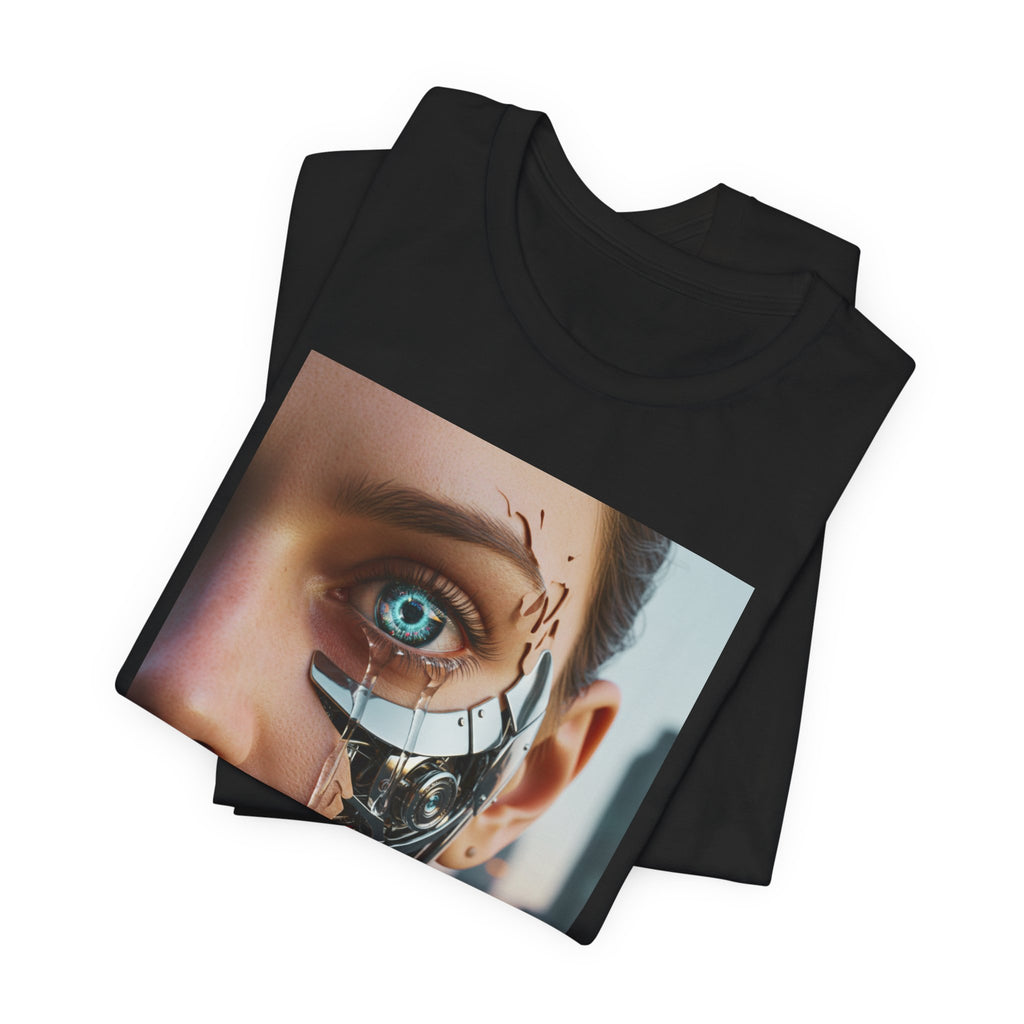 Cyborg Portrait T‑Shirt — Futuristic Android Face Graphic Tee