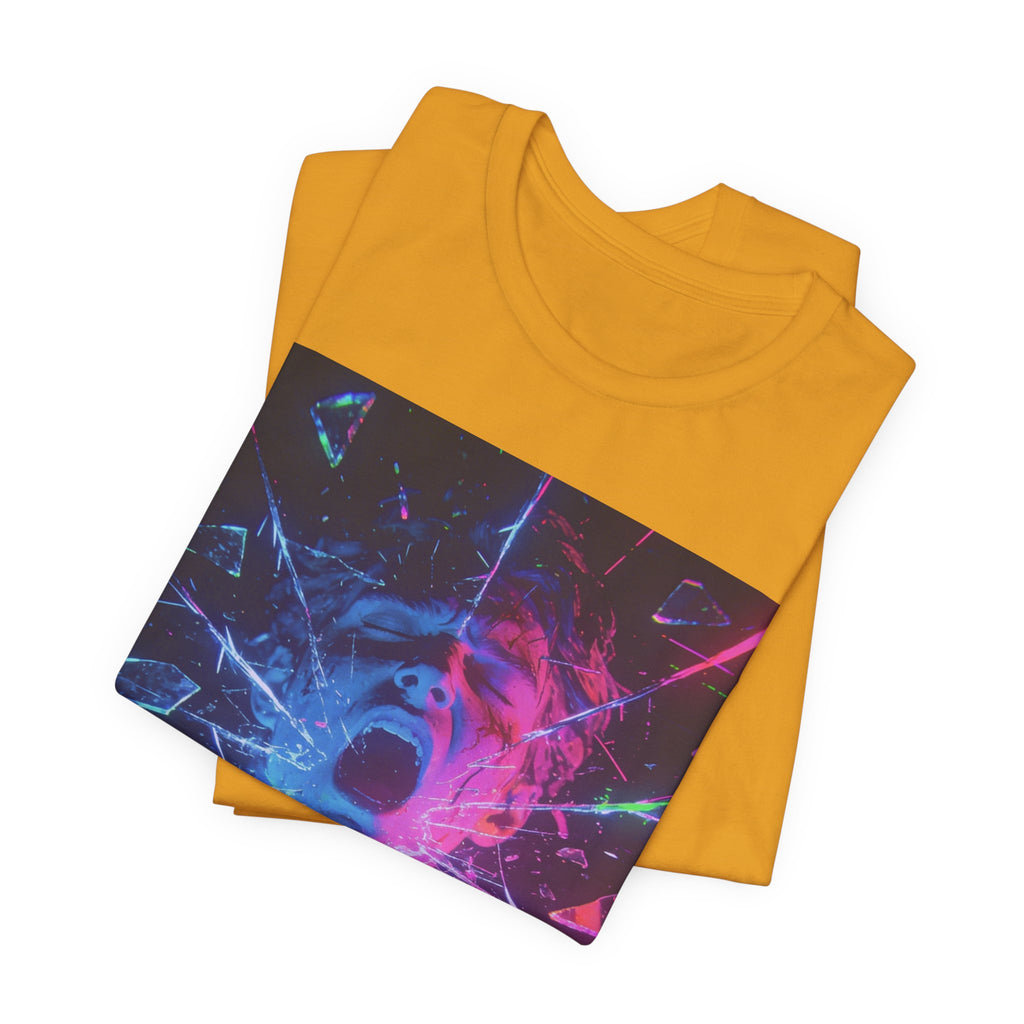 Psychedelic Shattered Portrait Tee – Neon Vaporwave Graphic T-Shirt