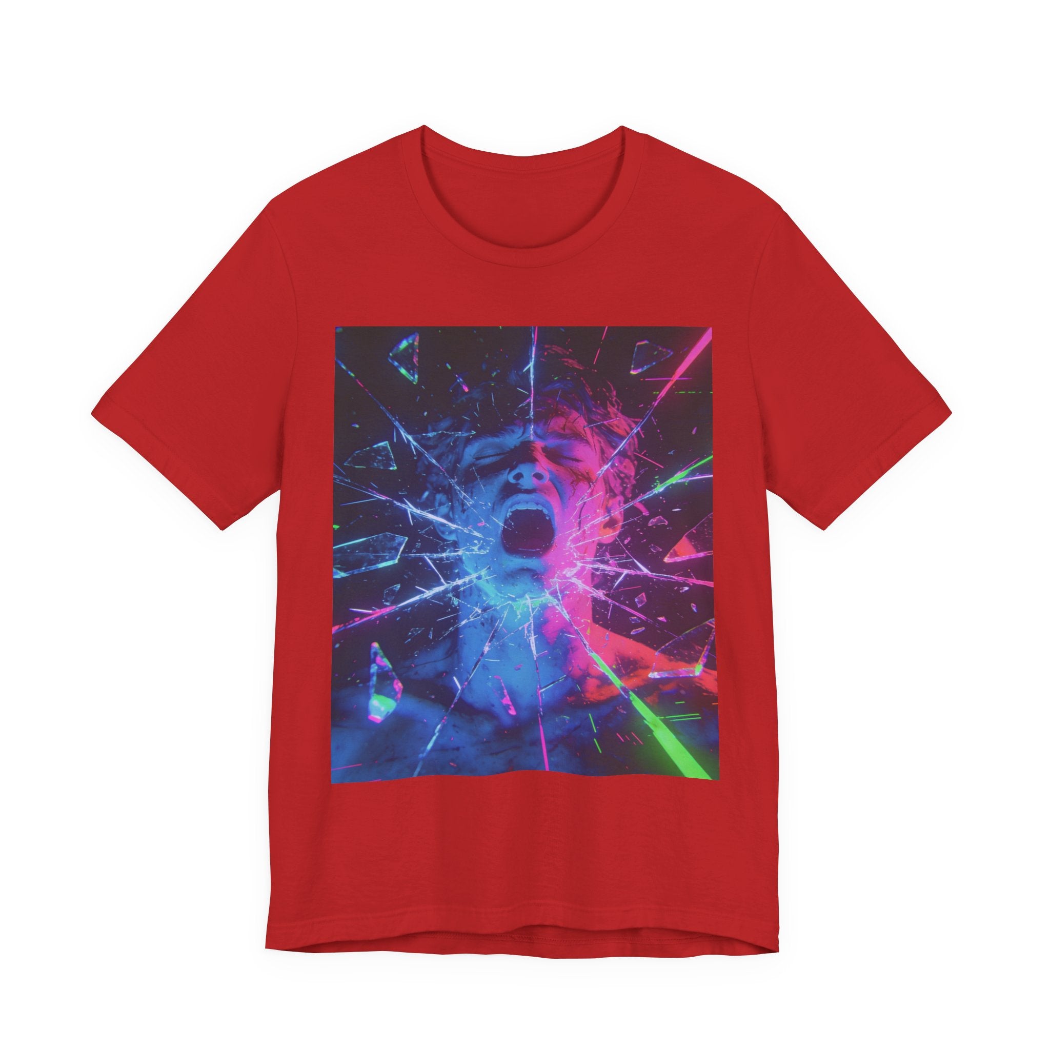Psychedelic Shattered Portrait Tee – Neon Vaporwave Graphic T-Shirt