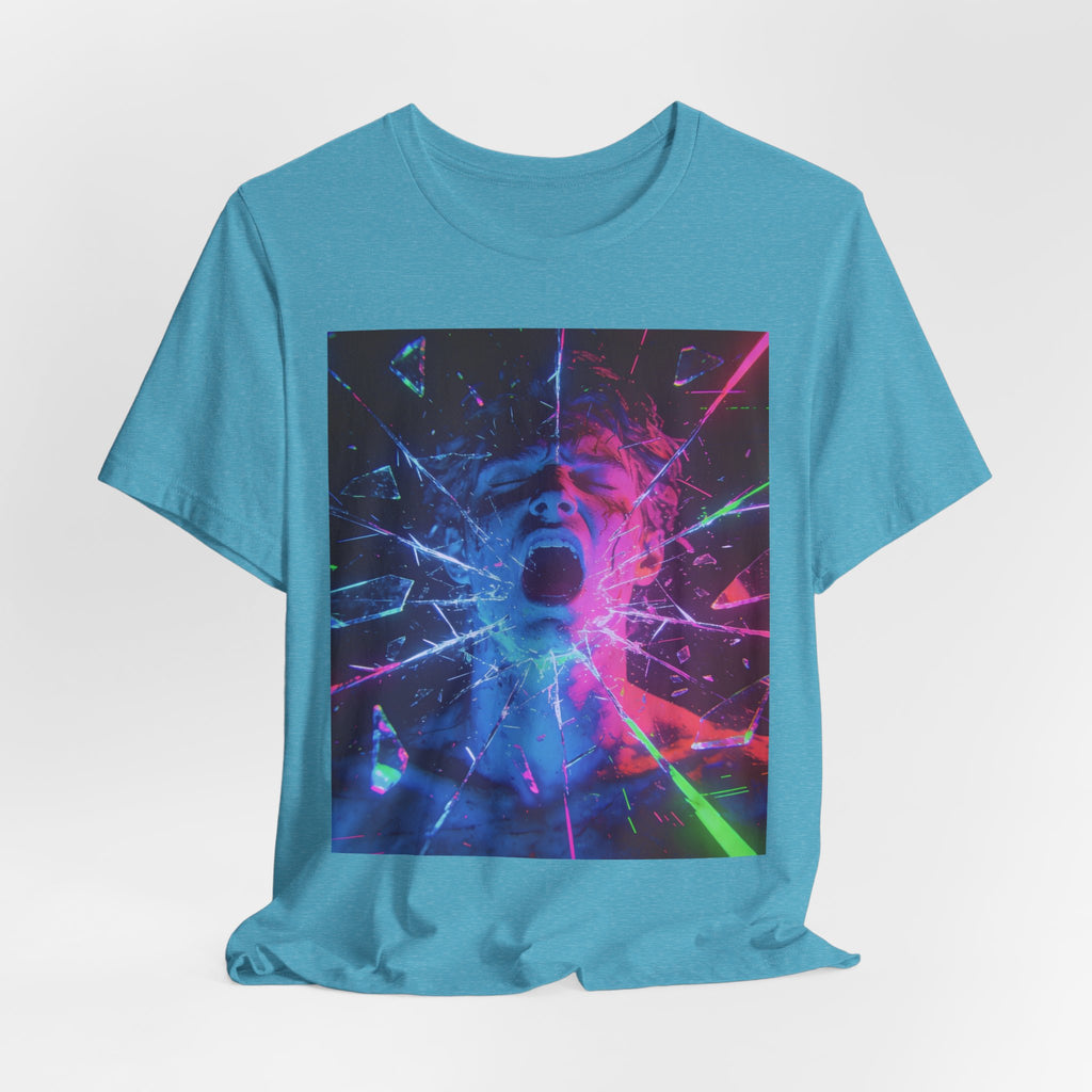Psychedelic Shattered Portrait Tee – Neon Vaporwave Graphic T-Shirt