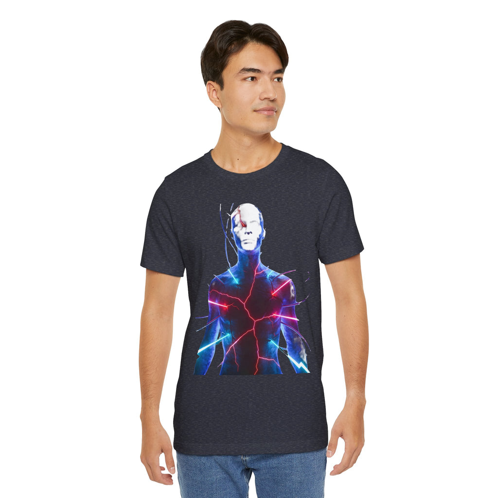 Electric Human Silhouette Tee — Neon Lightning Graphic T‑Shirt
