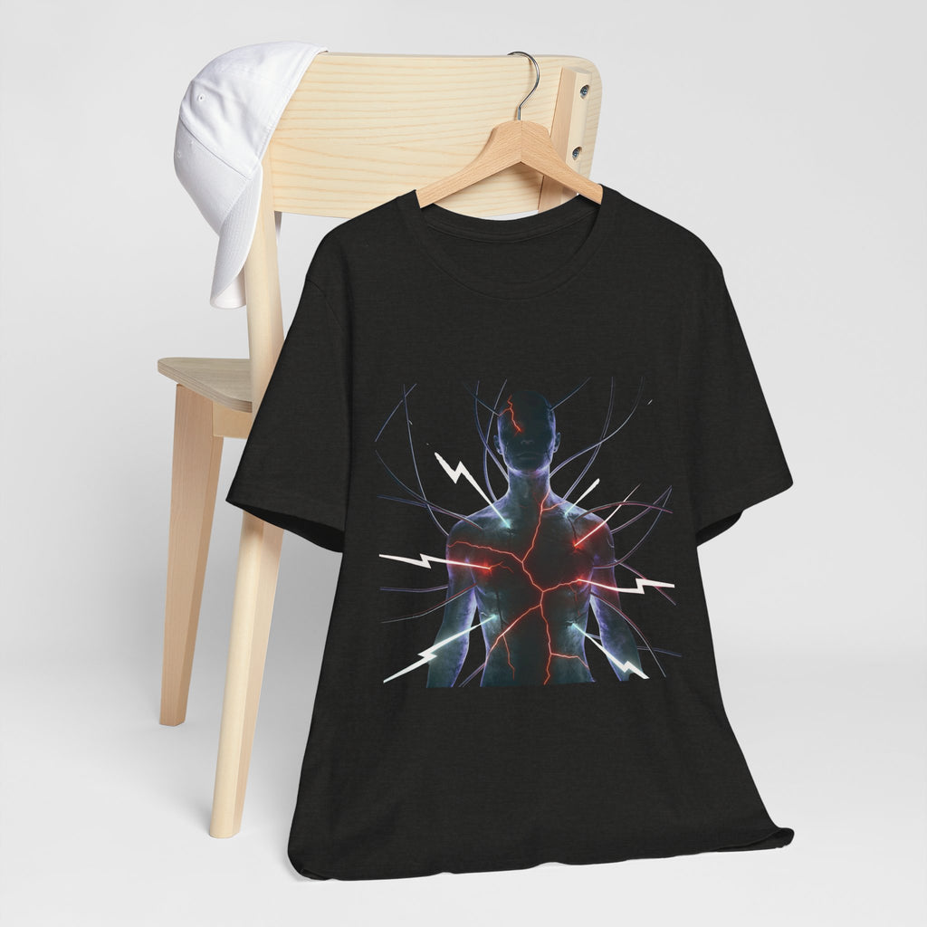Abstract Electric Silhouette Tee — Futuristic Lightning Graphic T-Shirt