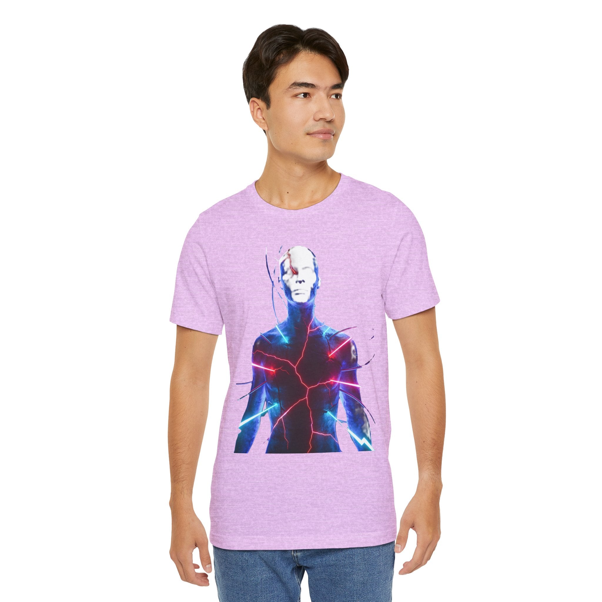 Electric Human Silhouette Tee — Neon Lightning Graphic T‑Shirt