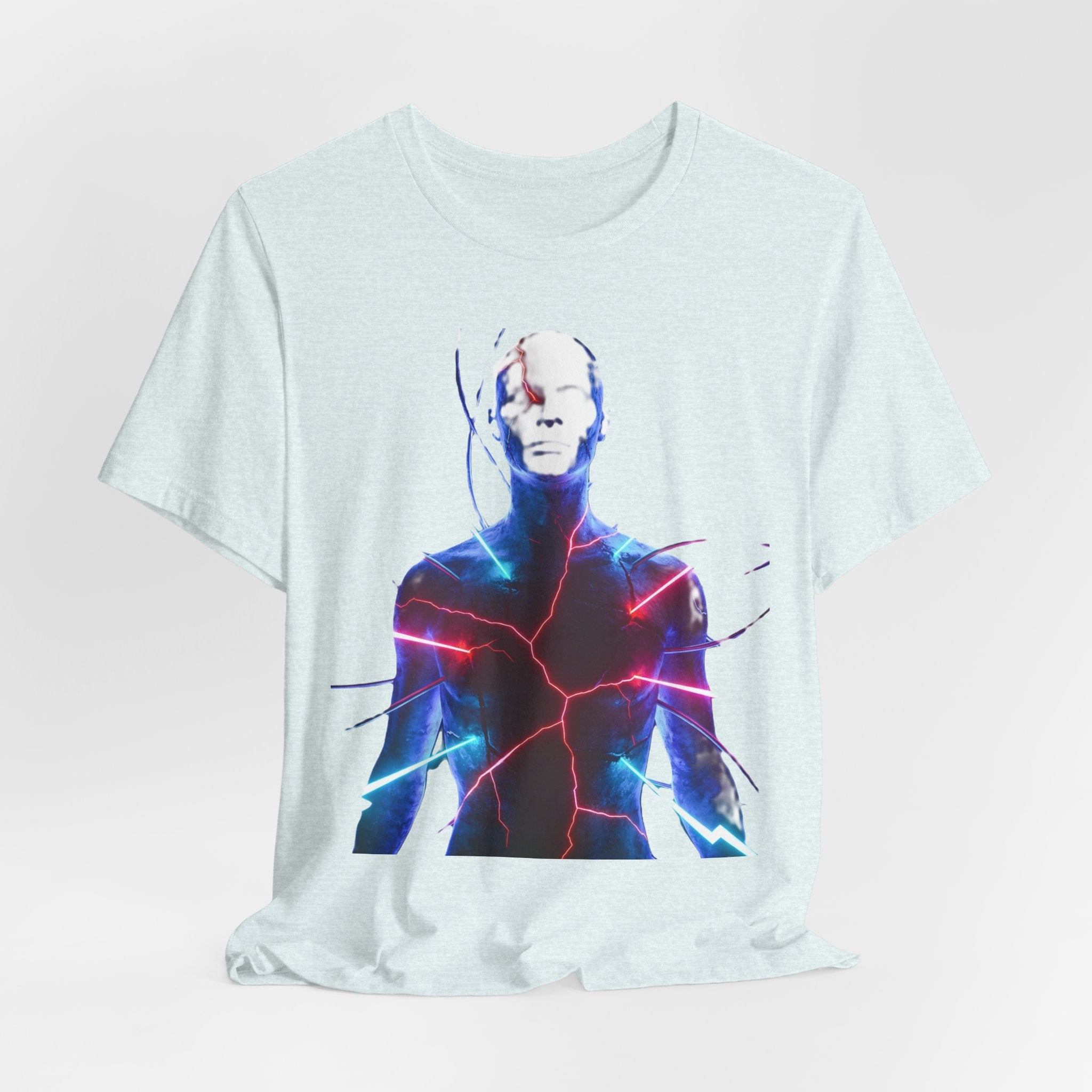 Electric Human Silhouette Tee — Neon Lightning Graphic T‑Shirt
