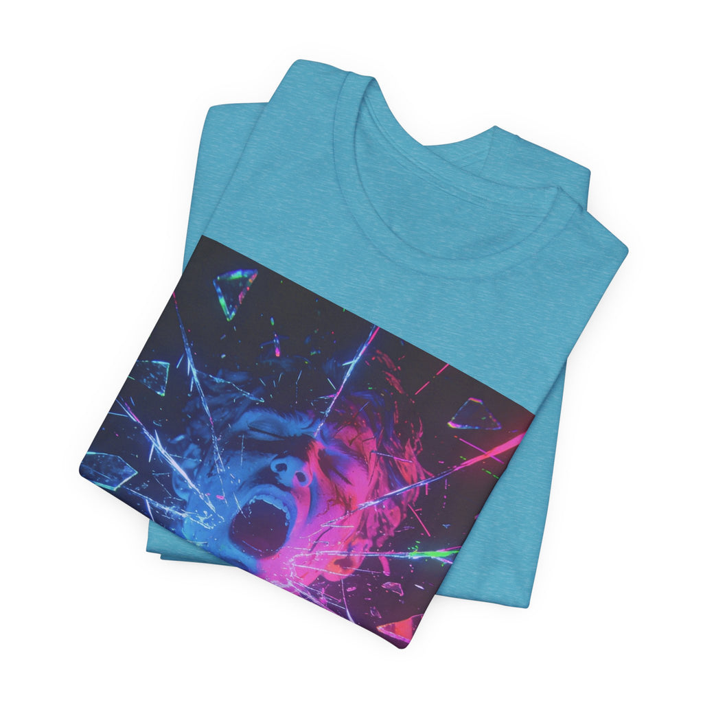 Psychedelic Shattered Portrait Tee – Neon Vaporwave Graphic T-Shirt