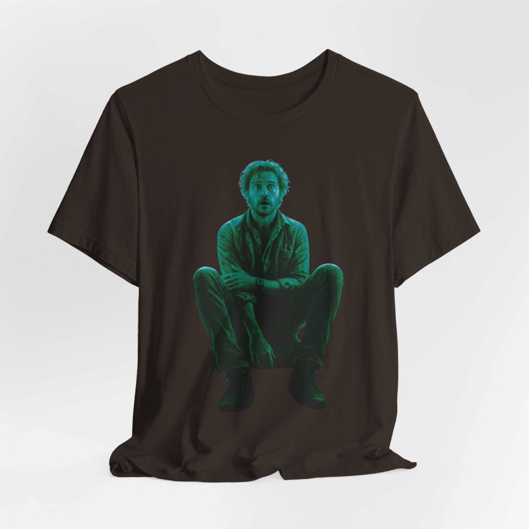 Sitting Silhouette Tee — Moody Green Portrait Graphic T-Shirt