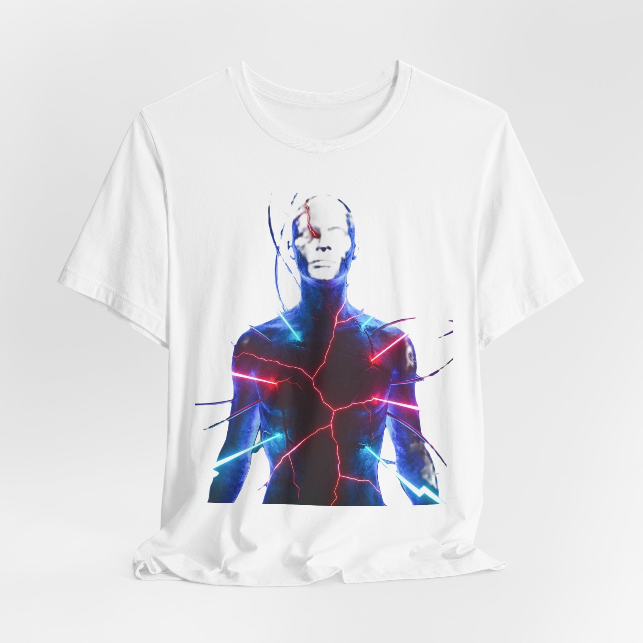Electric Human Silhouette Tee — Neon Lightning Graphic T‑Shirt