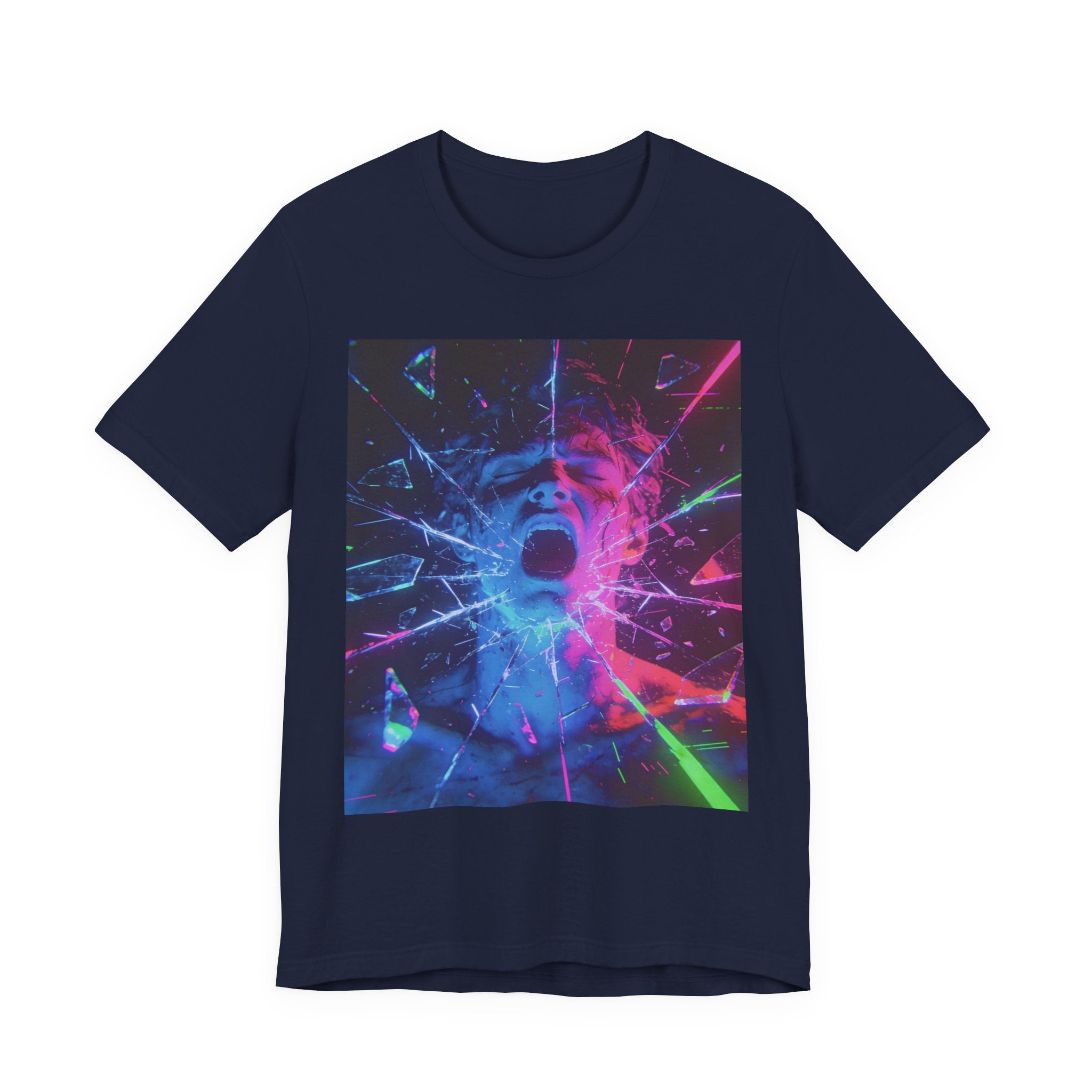 Psychedelic Shattered Portrait Tee – Neon Vaporwave Graphic T-Shirt