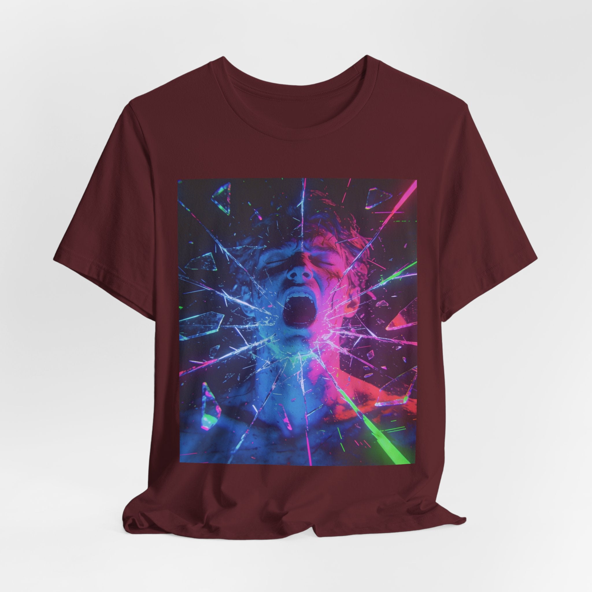 Psychedelic Shattered Portrait Tee – Neon Vaporwave Graphic T-Shirt