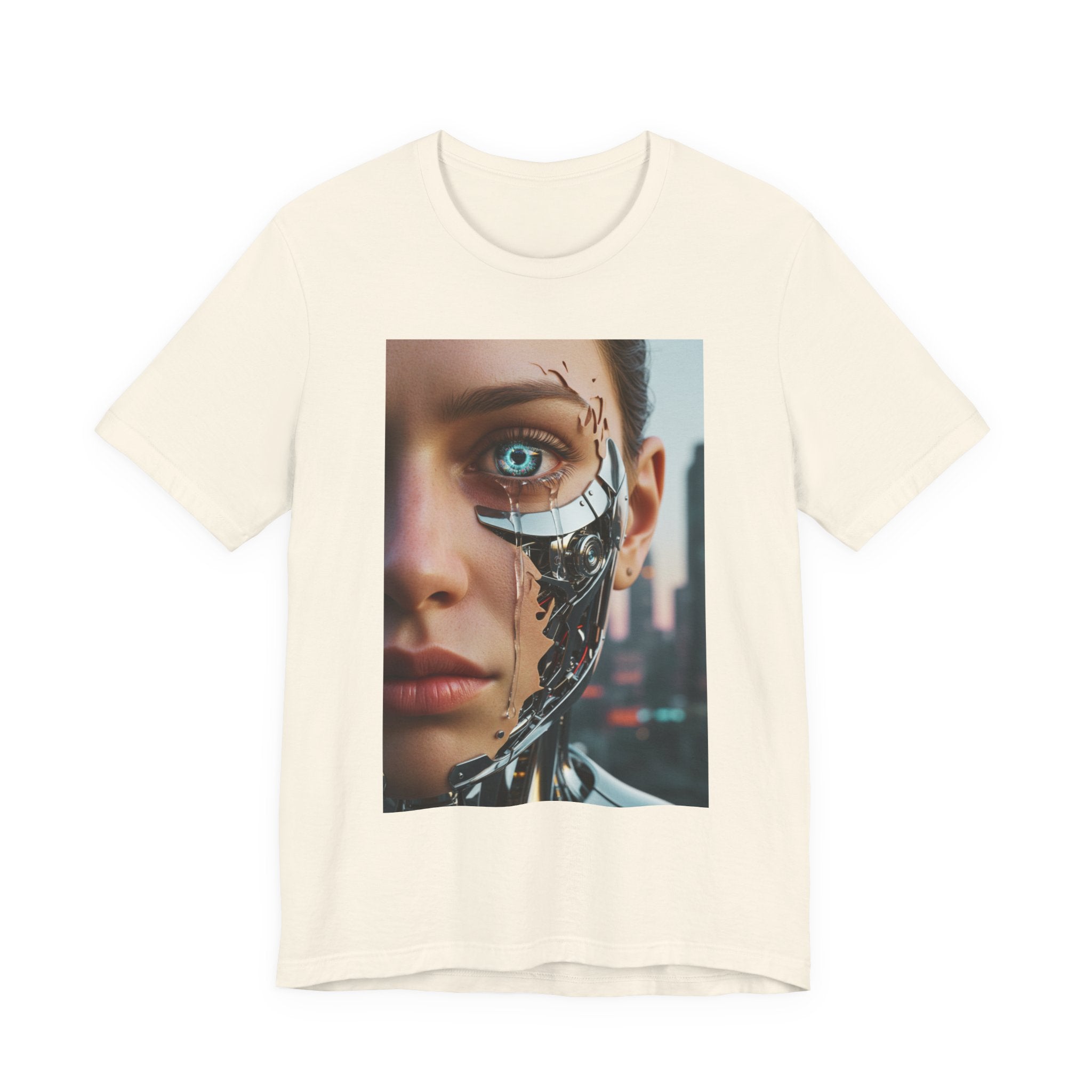 Cyborg Portrait T‑Shirt — Futuristic Android Face Graphic Tee