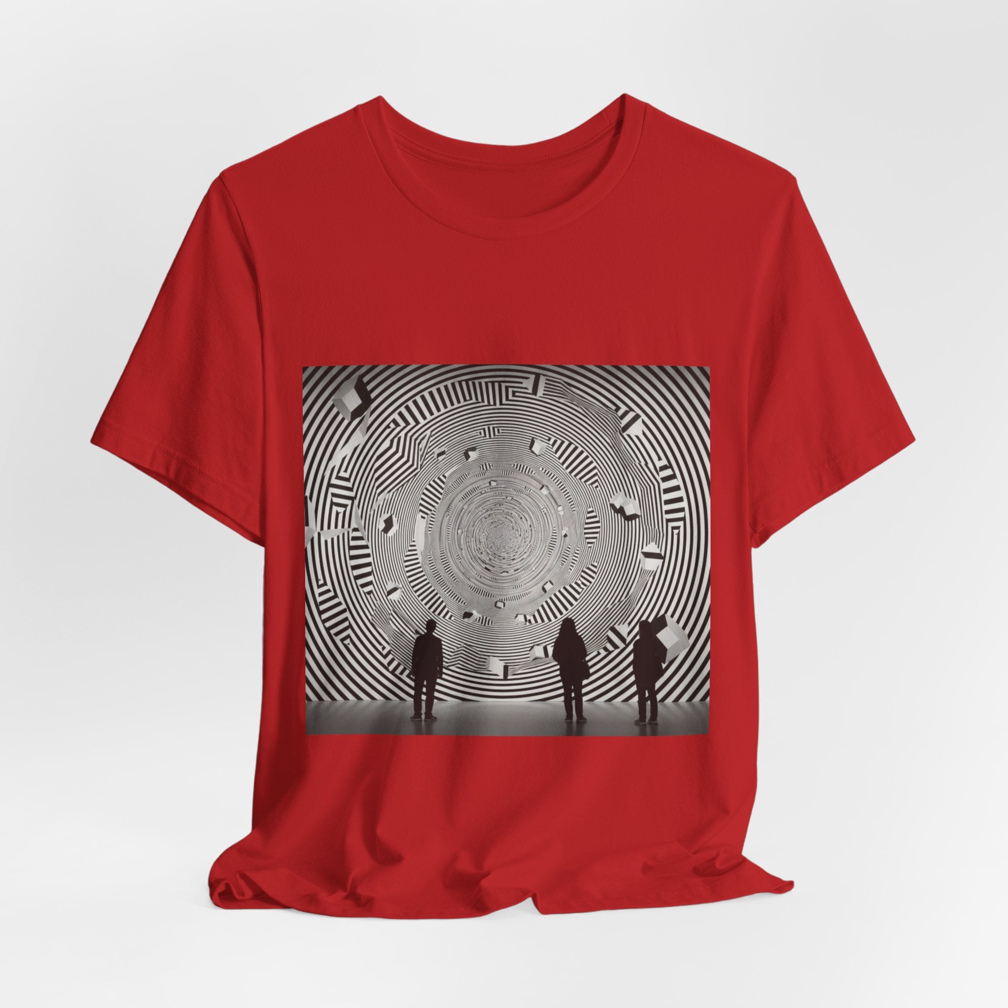 Optical Illusion Band Tee — Silhouette Crowd Spiral Concert Graphic T-Shirt