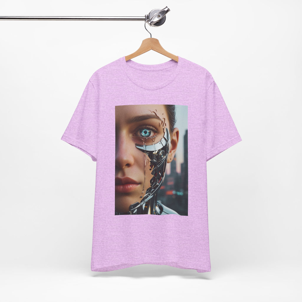 Cyborg Portrait T‑Shirt — Futuristic Android Face Graphic Tee