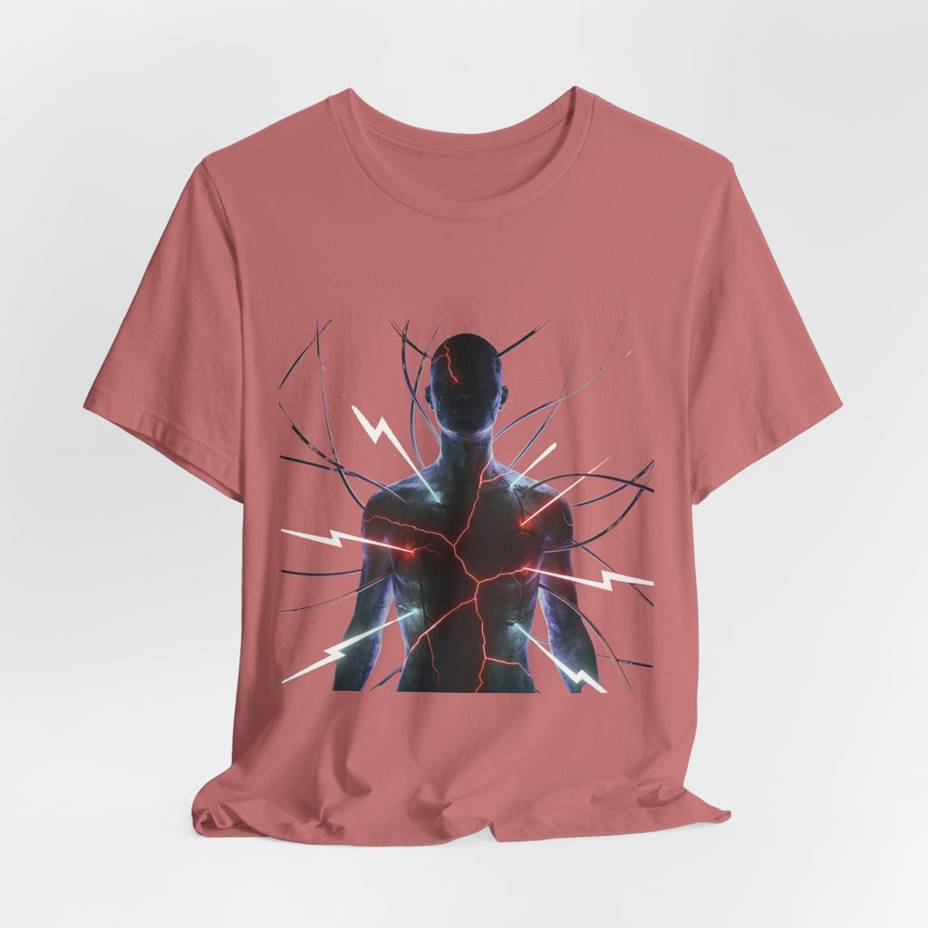 Abstract Electric Silhouette Tee — Futuristic Lightning Graphic T-Shirt