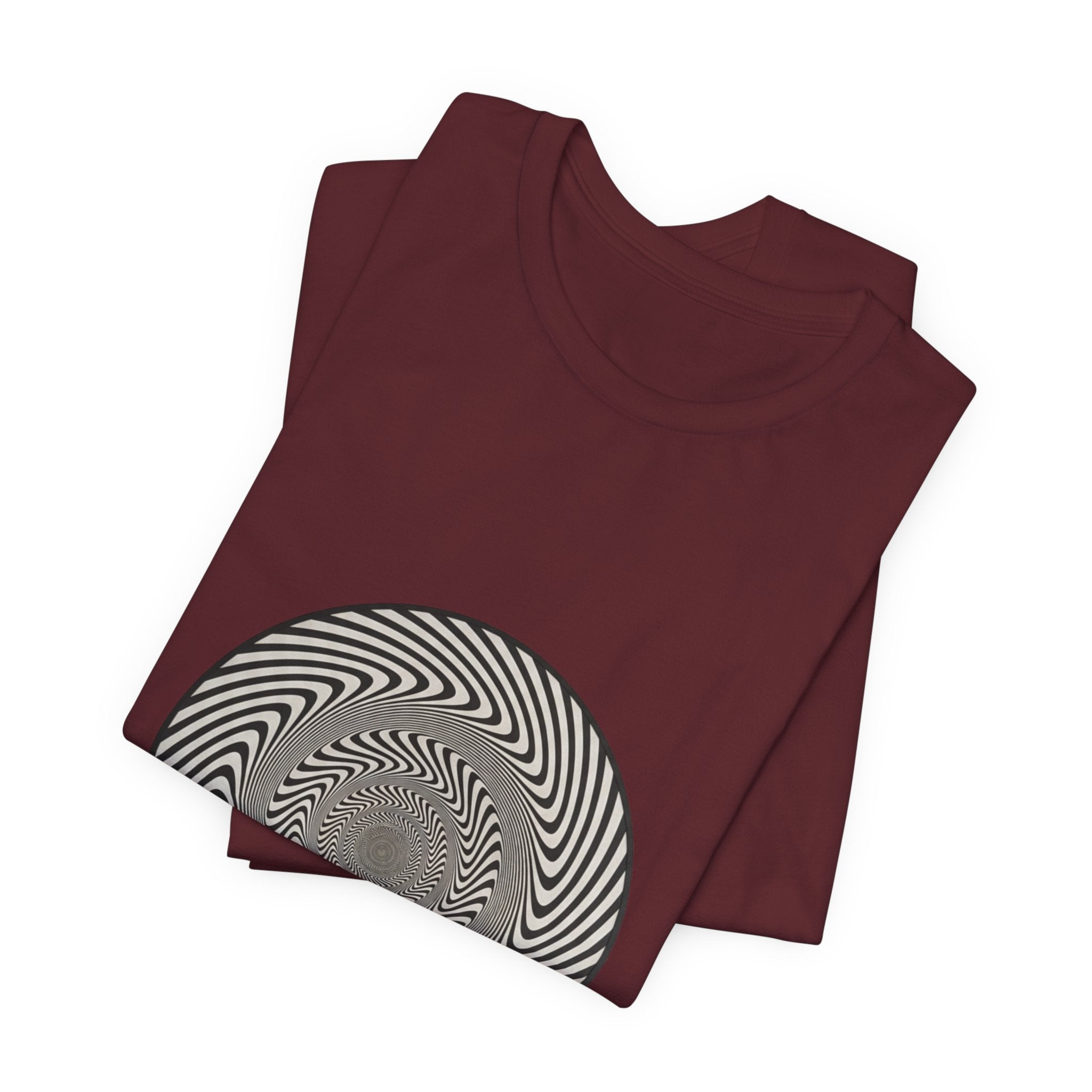 Optical Spiral Illusion Tee - Black Hypnotic Circle Graphic T-Shirt