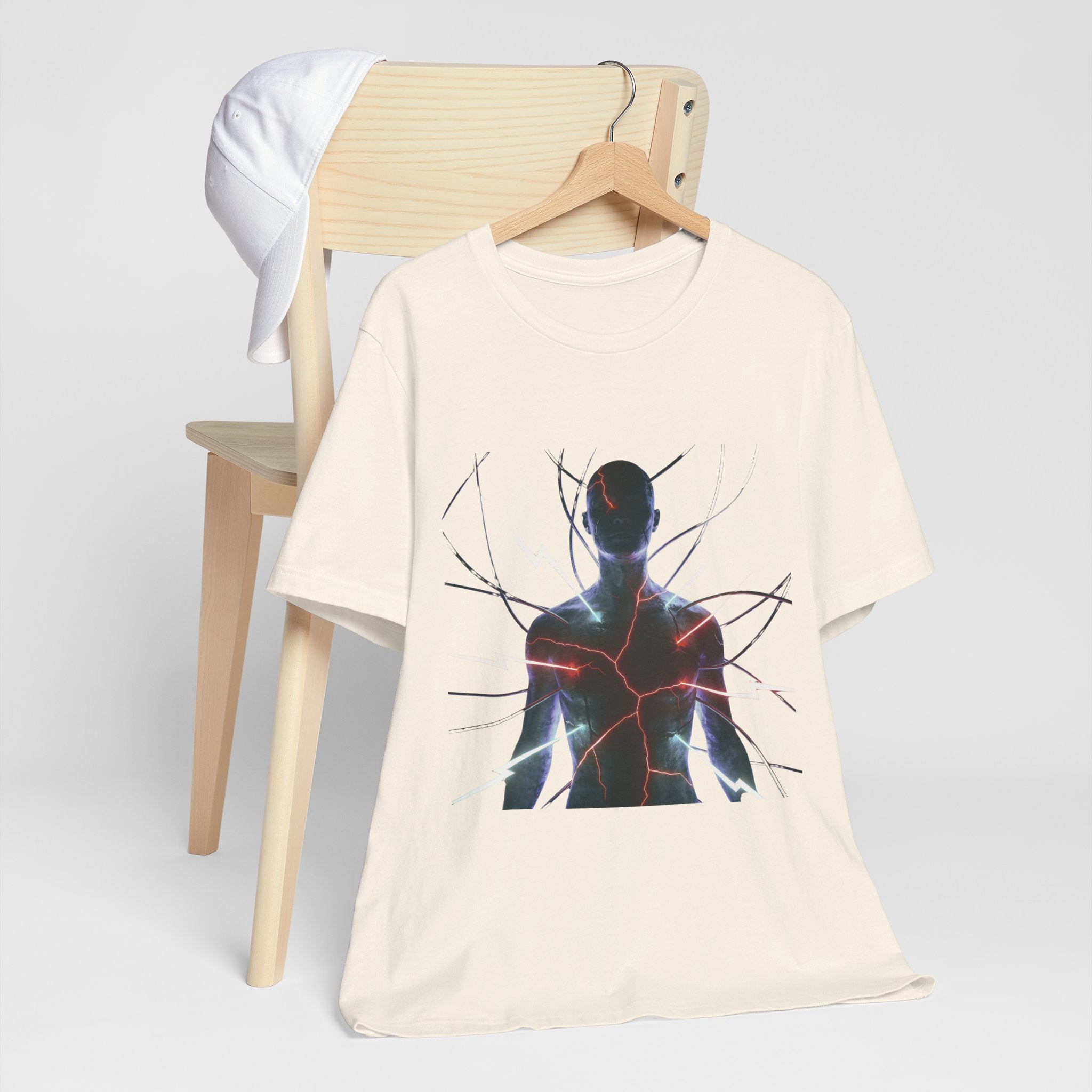 Abstract Electric Silhouette Tee — Futuristic Lightning Graphic T-Shirt
