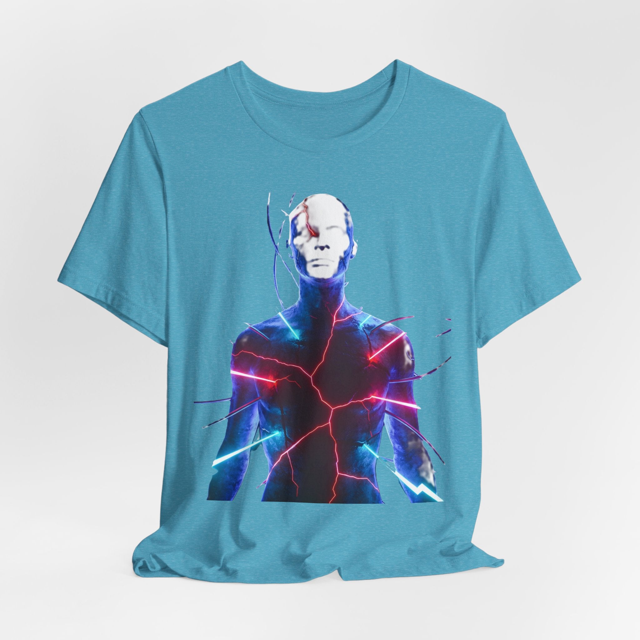 Electric Human Silhouette Tee — Neon Lightning Graphic T‑Shirt