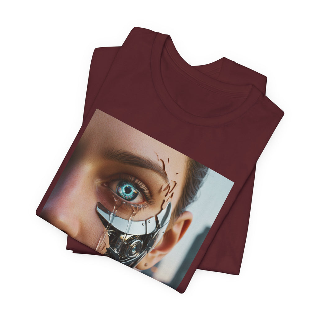 Cyborg Portrait T‑Shirt — Futuristic Android Face Graphic Tee