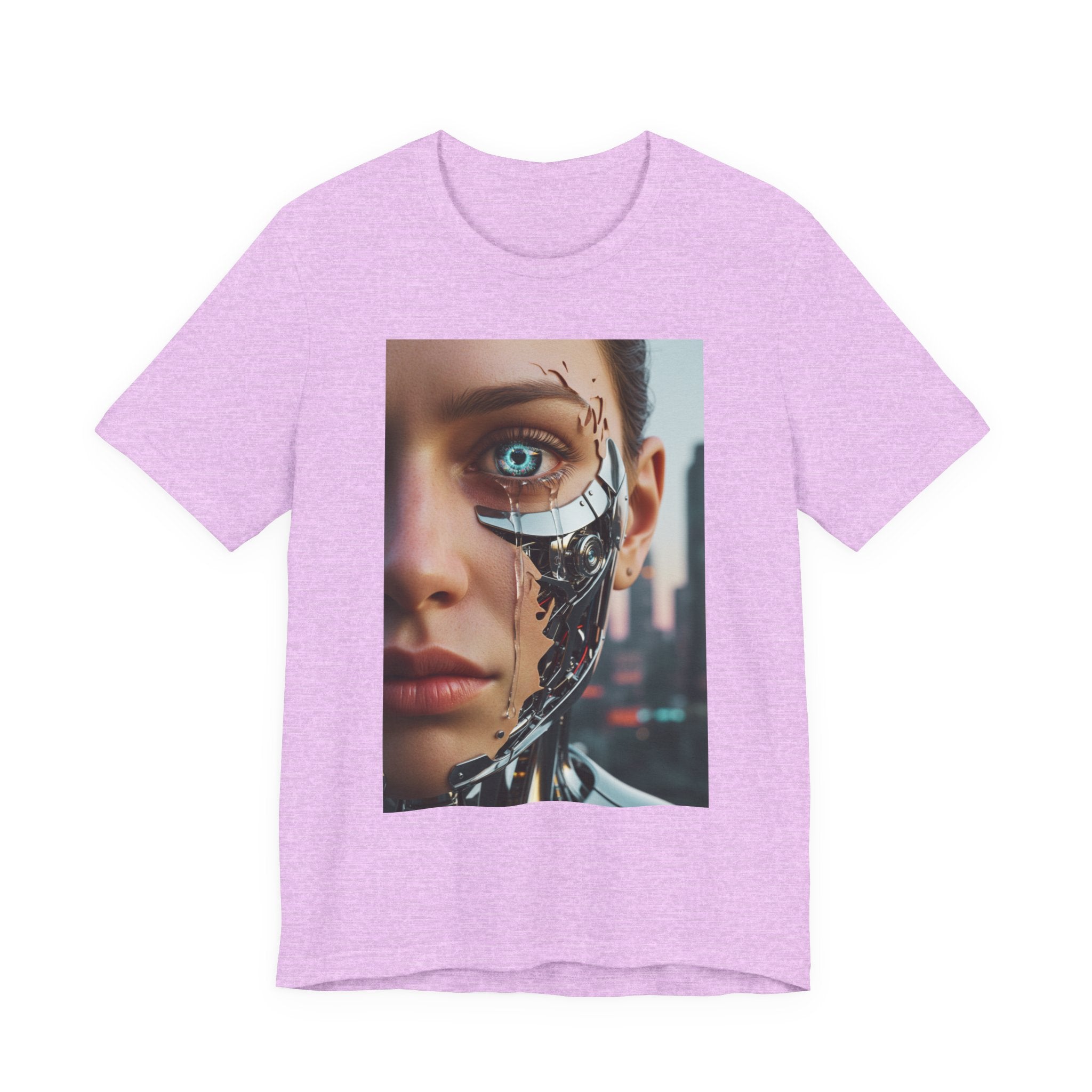 Cyborg Portrait T‑Shirt — Futuristic Android Face Graphic Tee