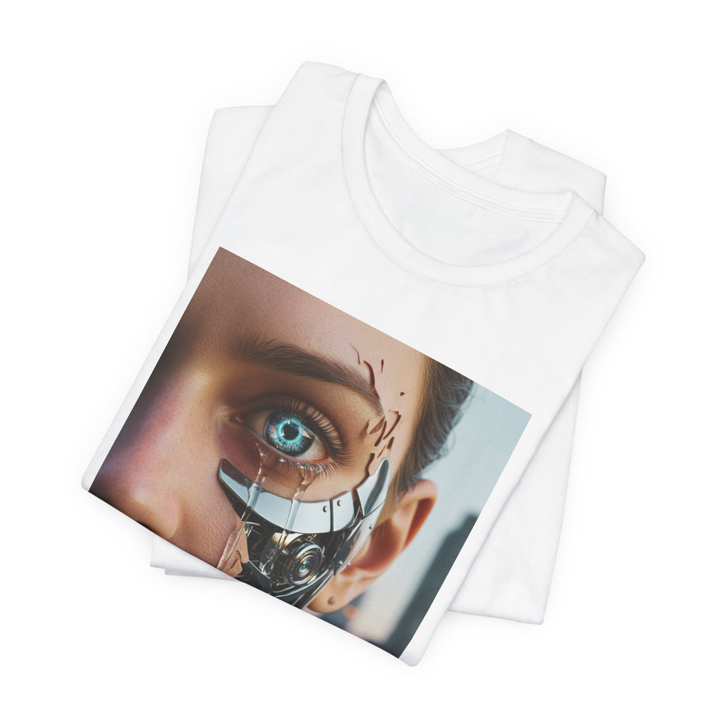 Cyborg Portrait T‑Shirt — Futuristic Android Face Graphic Tee