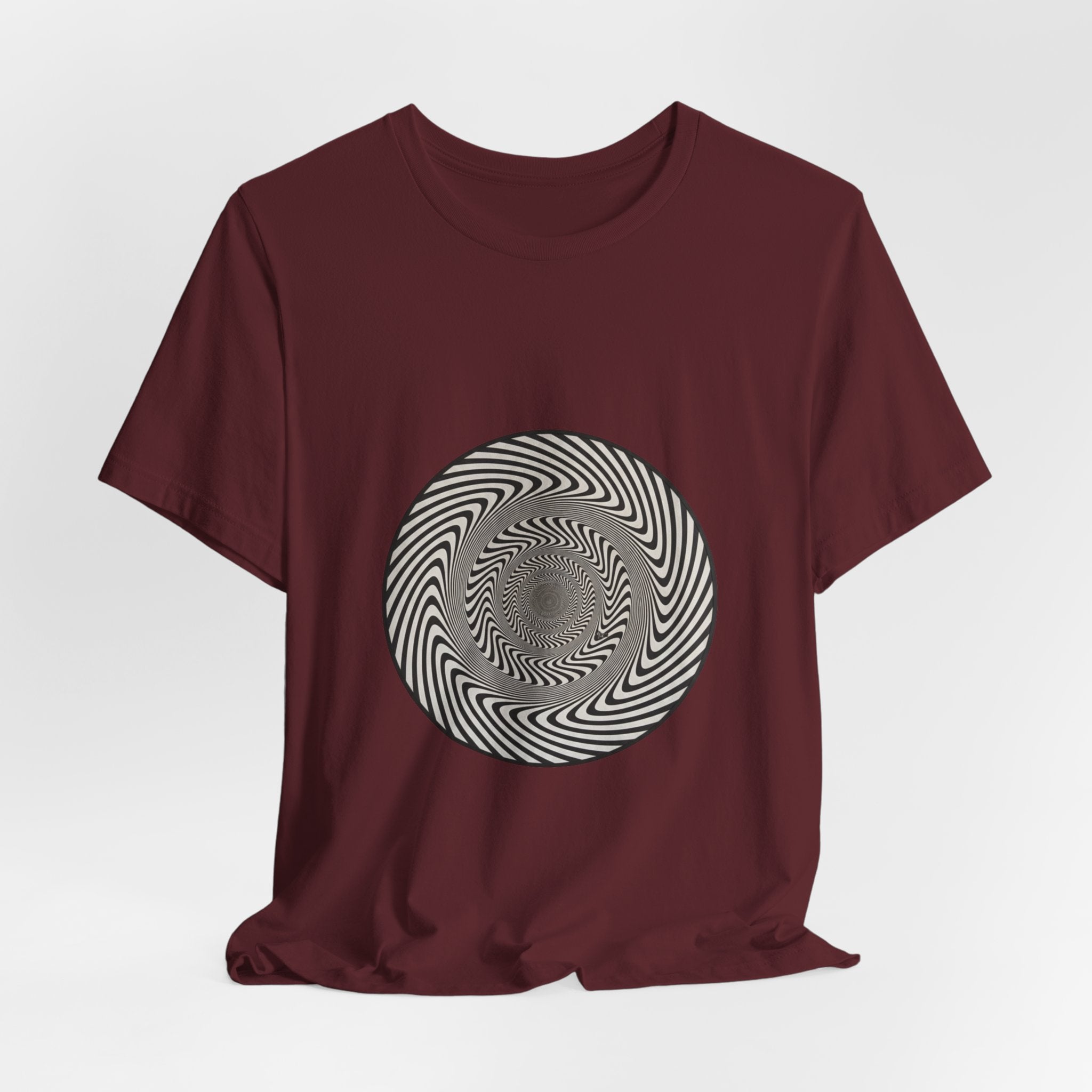 Optical Spiral Illusion Tee - Black Hypnotic Circle Graphic T-Shirt