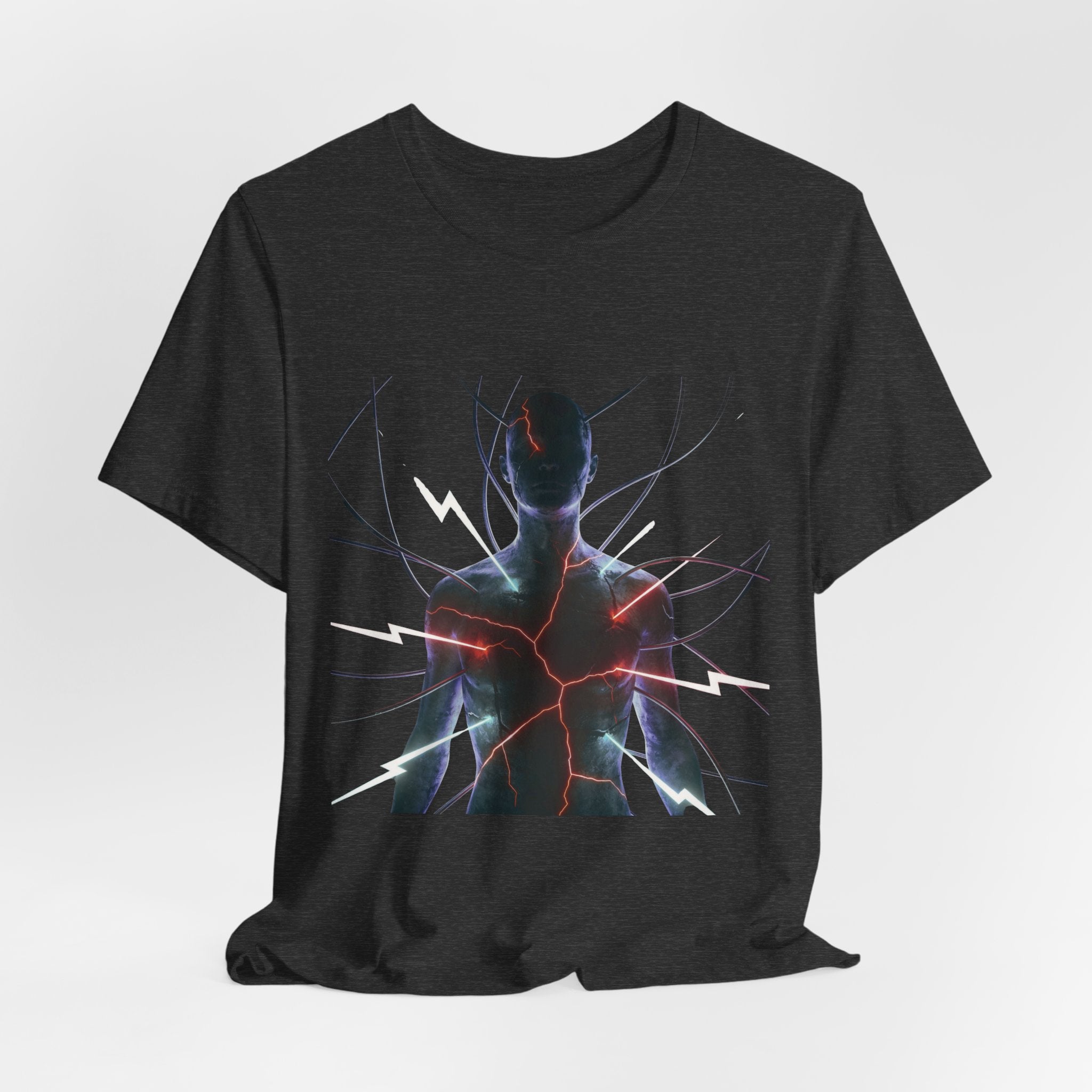 Abstract Electric Silhouette Tee — Futuristic Lightning Graphic T-Shirt