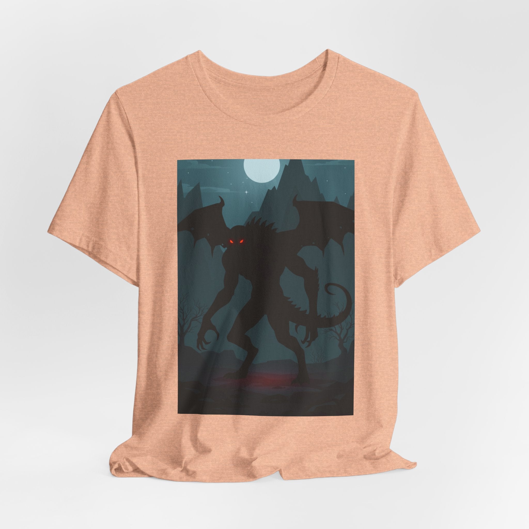 Cthulhu Nightscape T-Shirt — Lovecraftian Monster Tee with Glowing Red Eyes