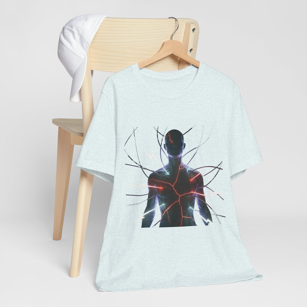 Abstract Electric Silhouette Tee — Futuristic Lightning Graphic T-Shirt
