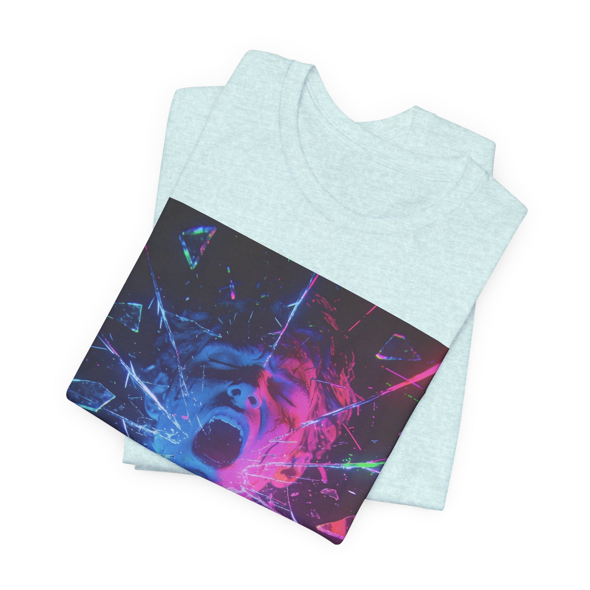 Psychedelic Shattered Portrait Tee – Neon Vaporwave Graphic T-Shirt