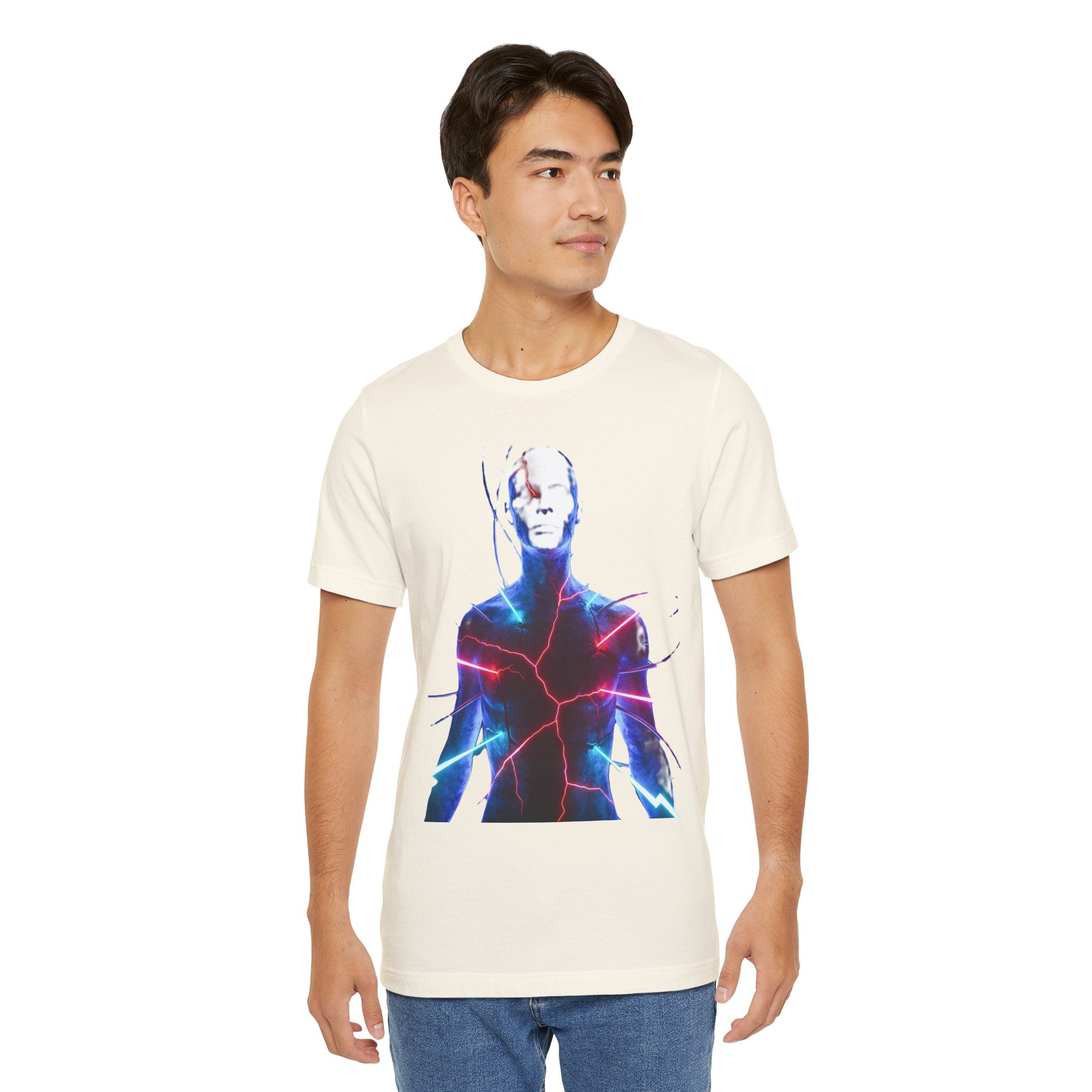 Electric Human Silhouette Tee — Neon Lightning Graphic T‑Shirt