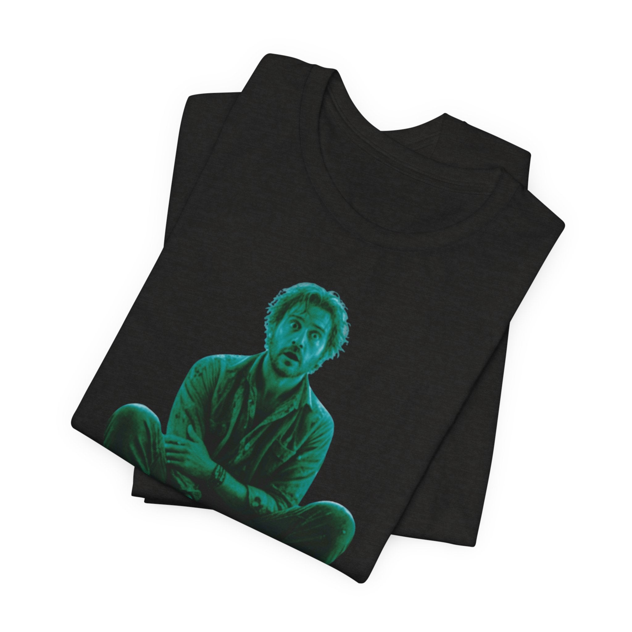 Sitting Silhouette Tee — Moody Green Portrait Graphic T-Shirt