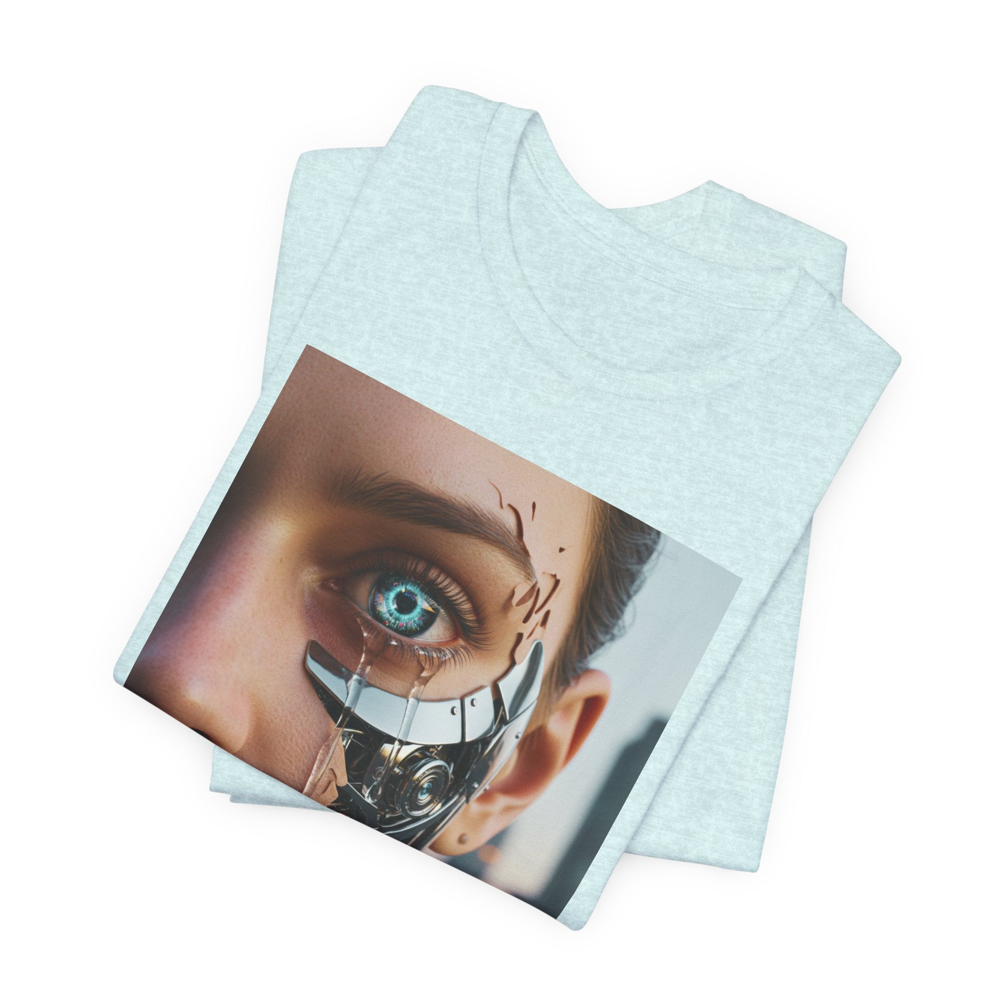 Cyborg Portrait T‑Shirt — Futuristic Android Face Graphic Tee
