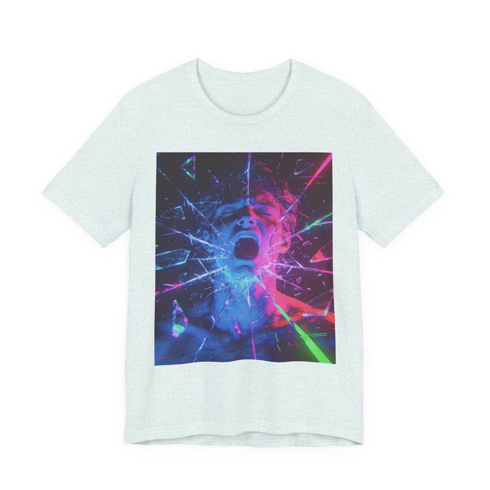 Psychedelic Shattered Portrait Tee – Neon Vaporwave Graphic T-Shirt