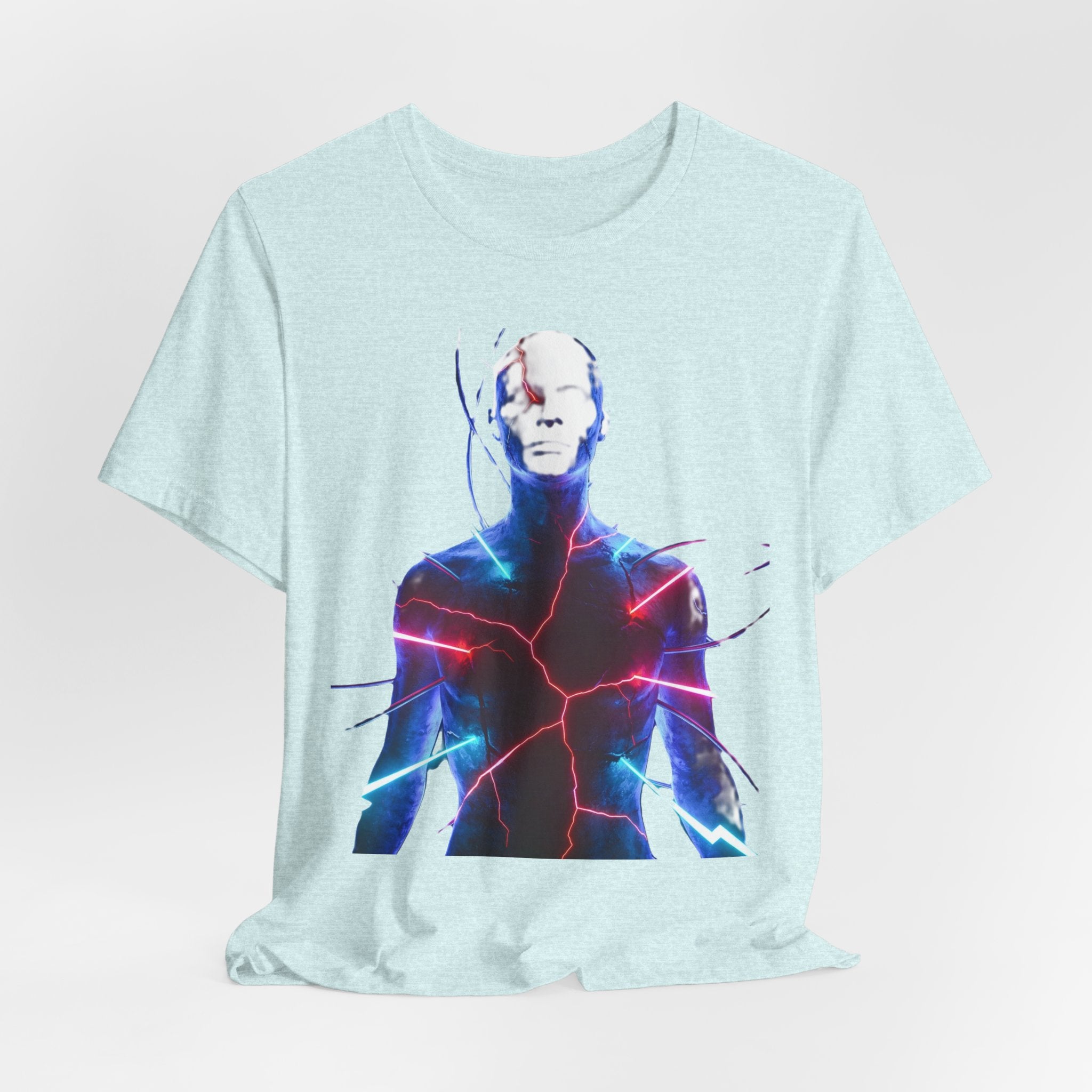 Electric Human Silhouette Tee — Neon Lightning Graphic T‑Shirt