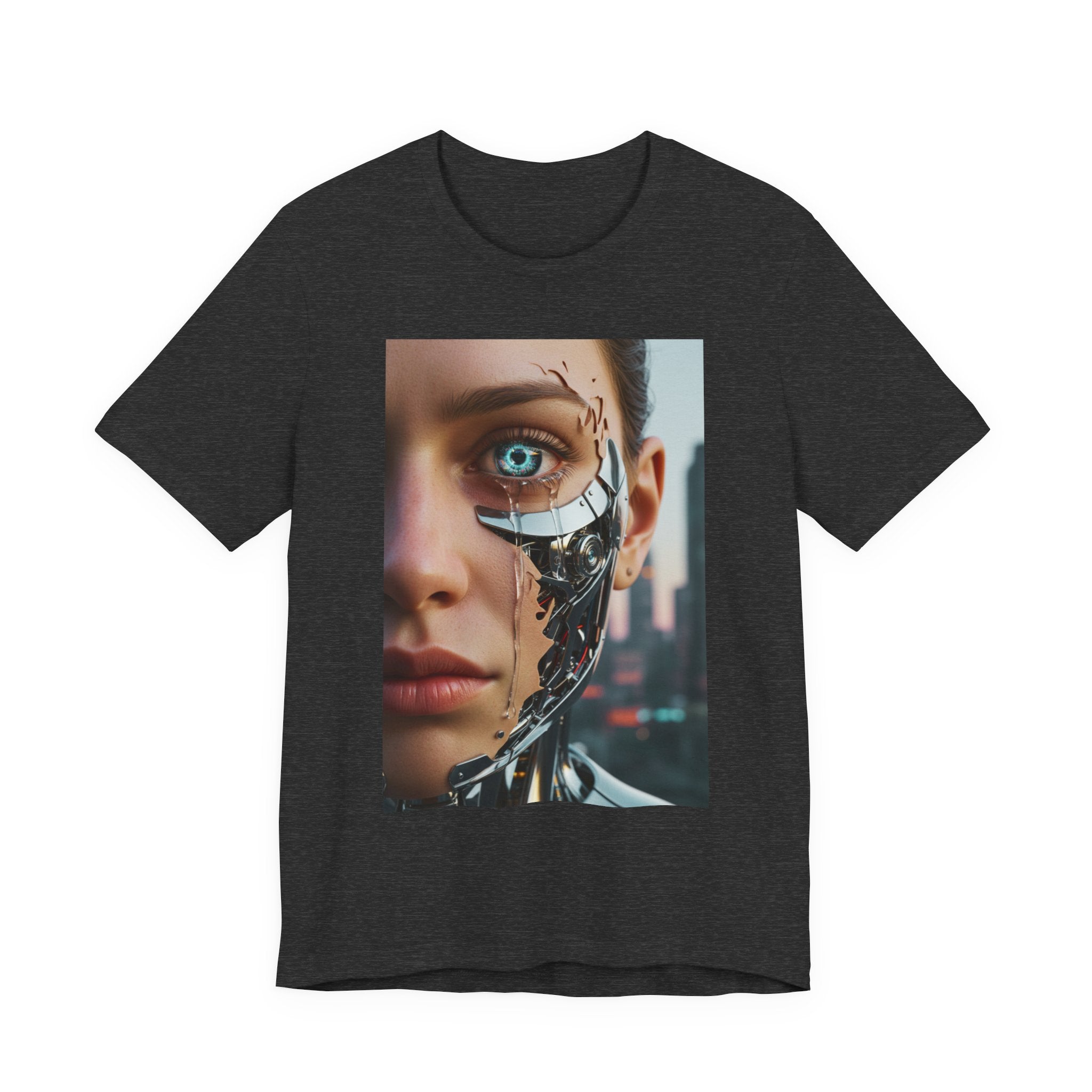 Cyborg Portrait T‑Shirt — Futuristic Android Face Graphic Tee
