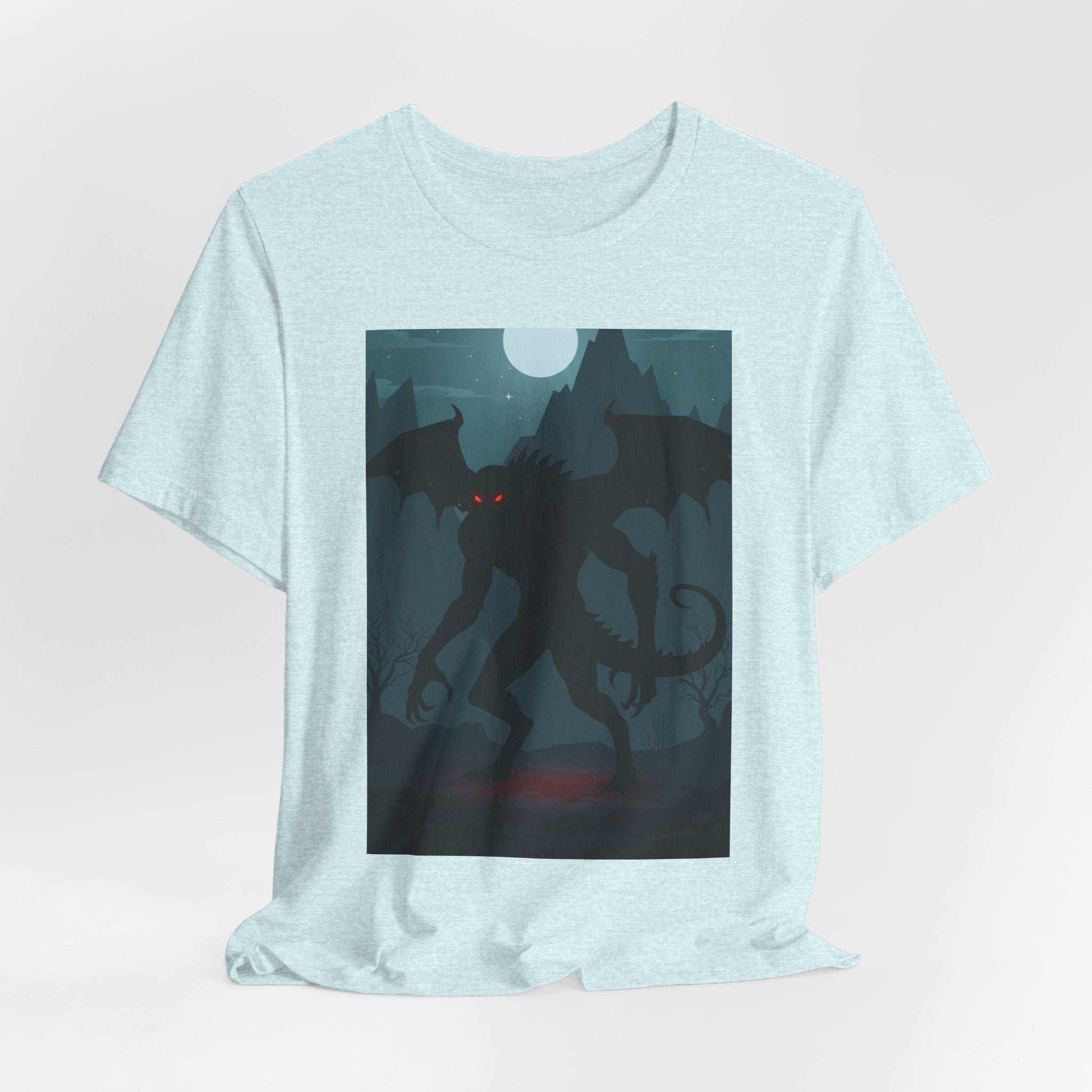 Cthulhu Nightscape T-Shirt — Lovecraftian Monster Tee with Glowing Red Eyes