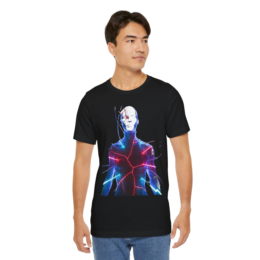 Electric Human Silhouette Tee — Neon Lightning Graphic T‑Shirt